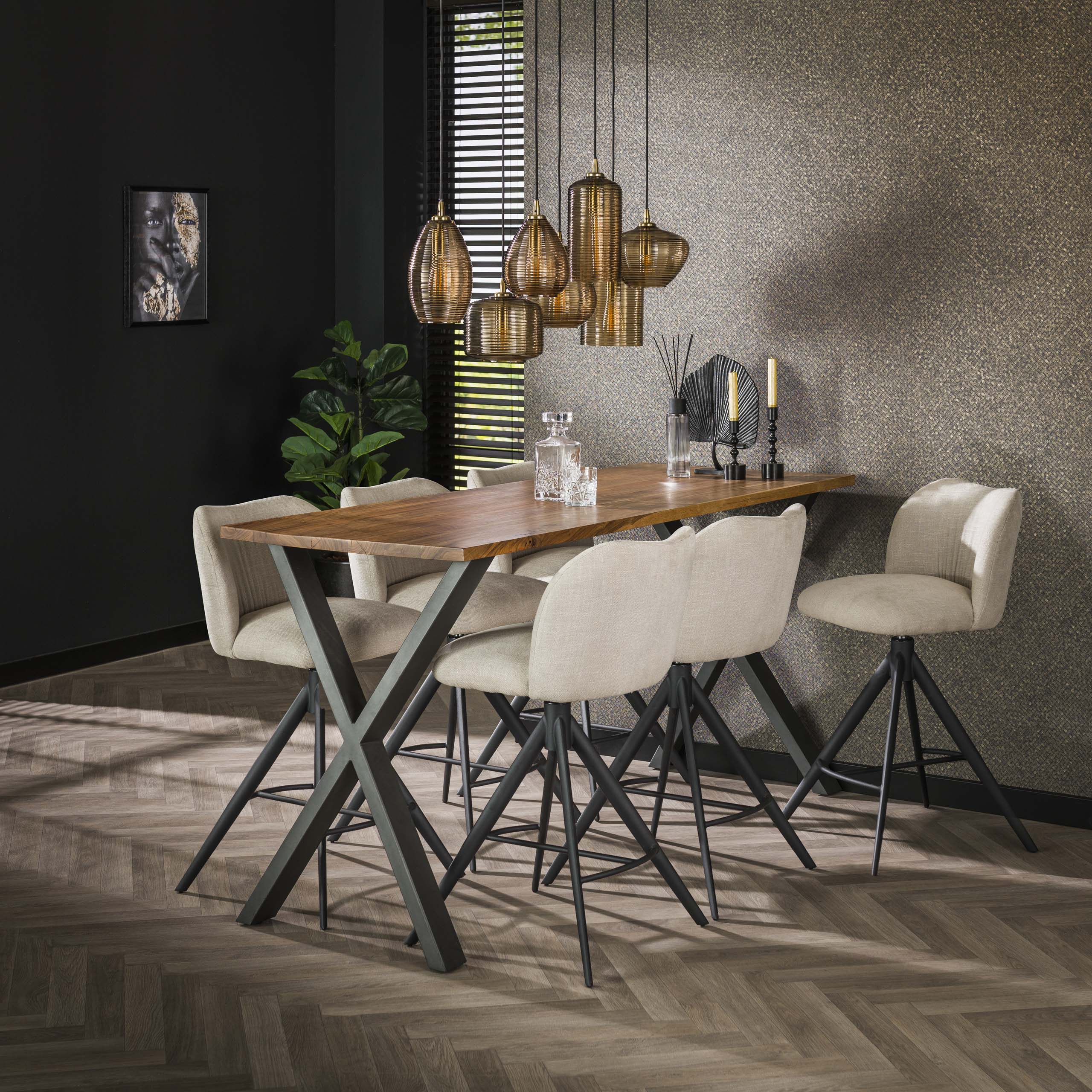 Hanging lamp 4+3 stripe glass horizontal / Amber-colored glass