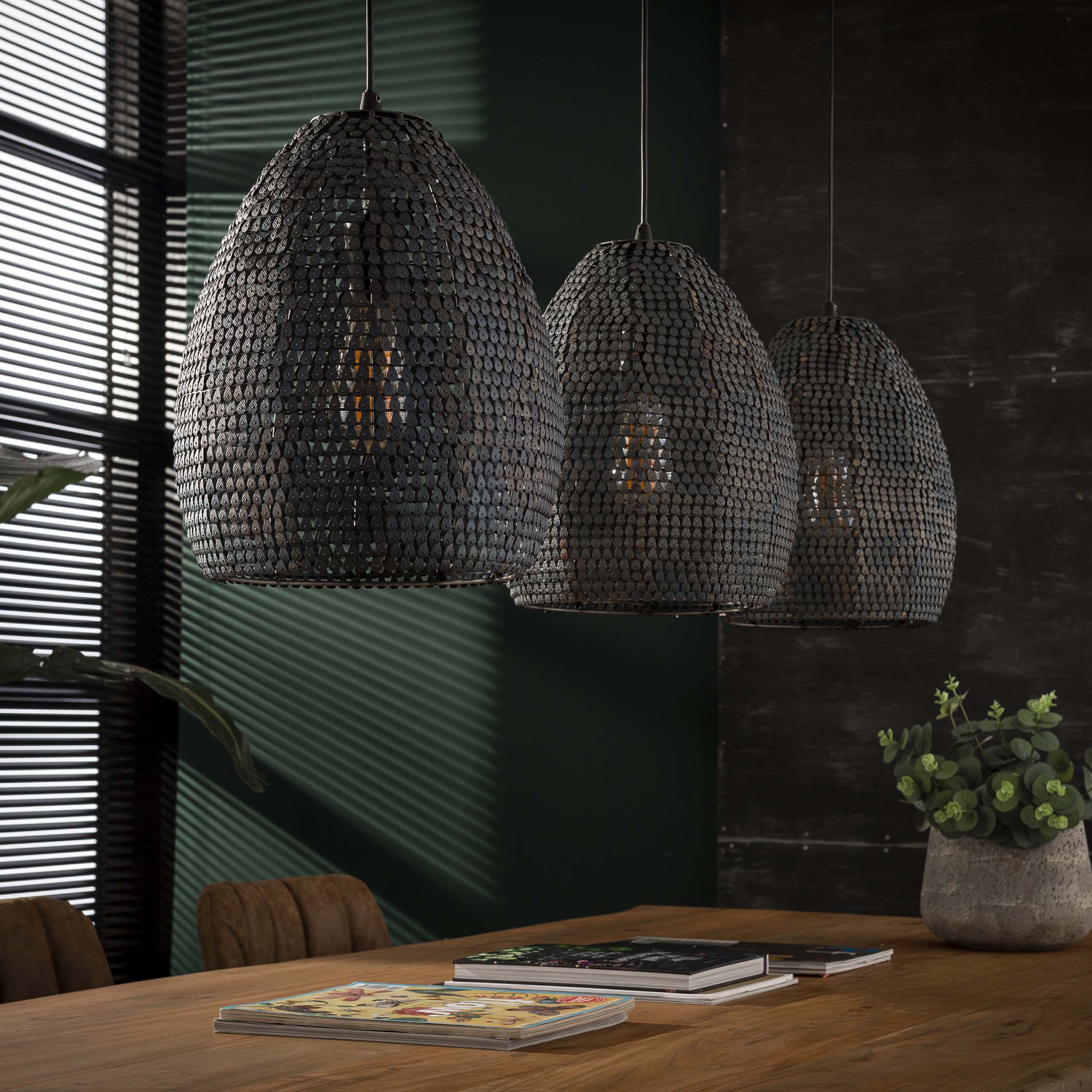 Hanging lamp 3x Ø26 armor oval / Black brown