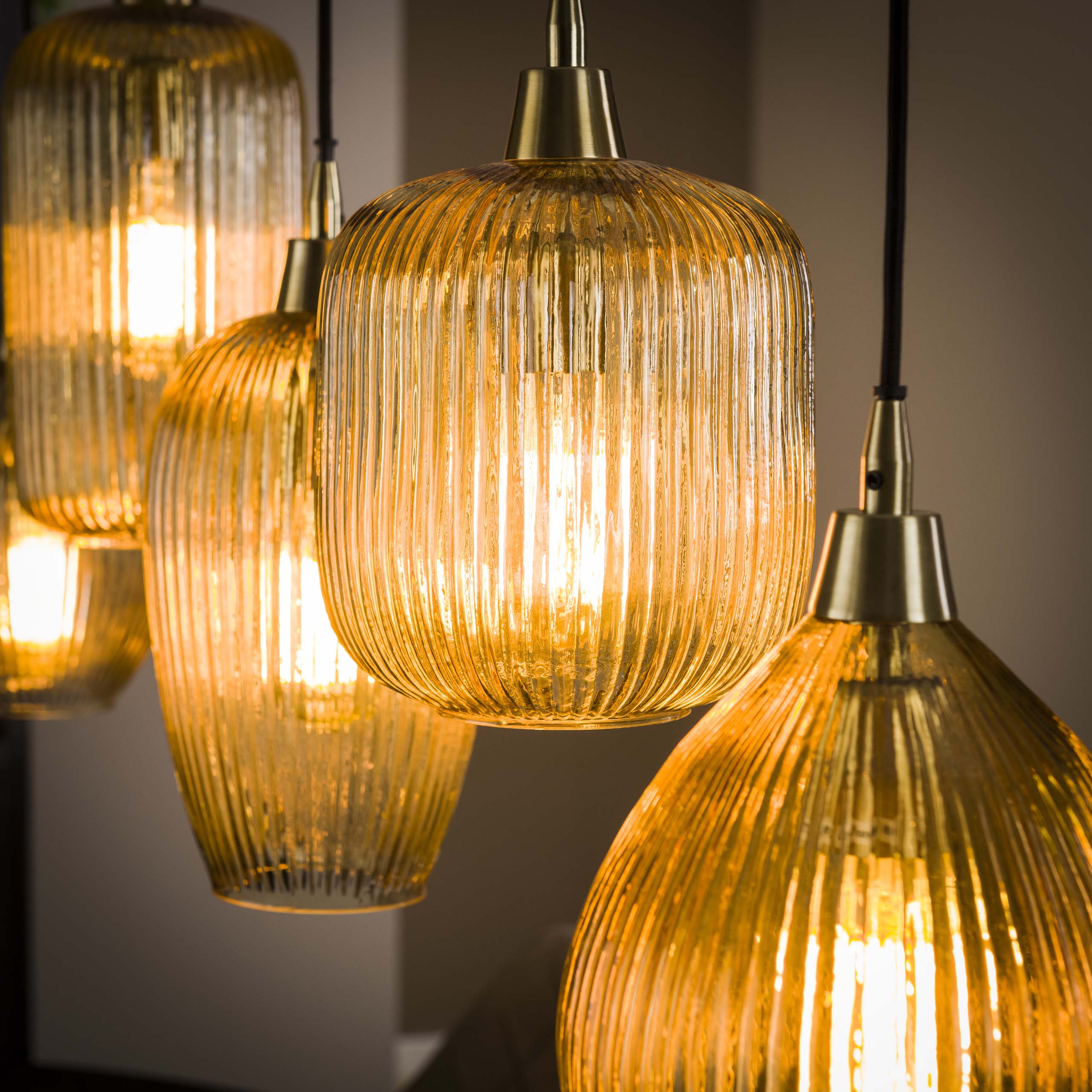 Lámpara colgante Stripe 5 luces - vidrio ámbar