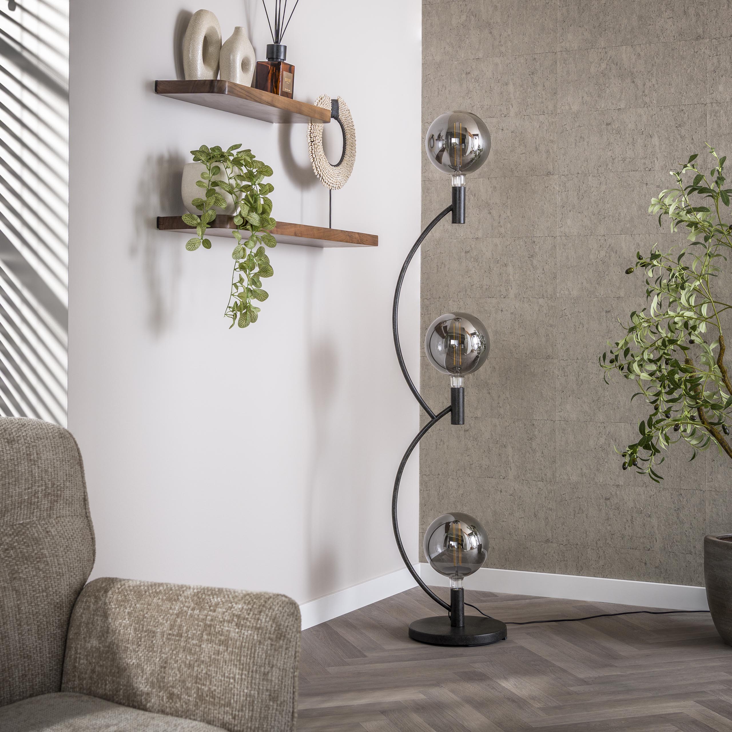 Lámpara de pie Arcus 3 luces - Negro ártico