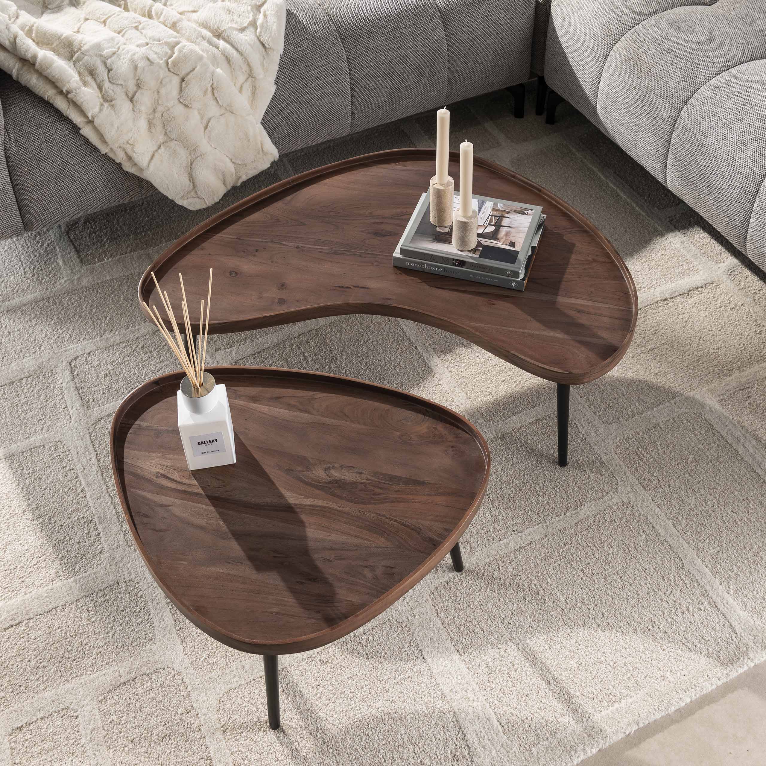 Mesa de centro Carve organic - juego de 2 - marrón acacia