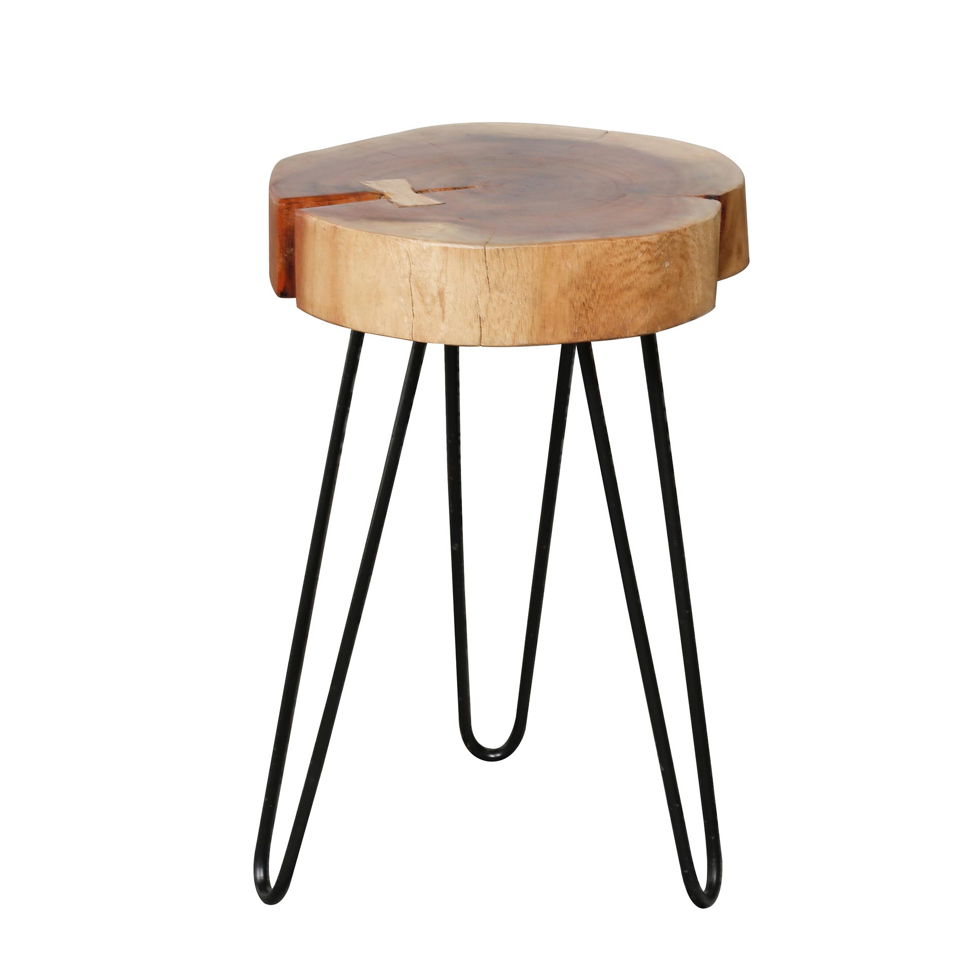 Mesa auxiliar baúl de acacia maciza de 6 cm de espesor con estructura de acero. VPE2 / Acacia maciza natural
