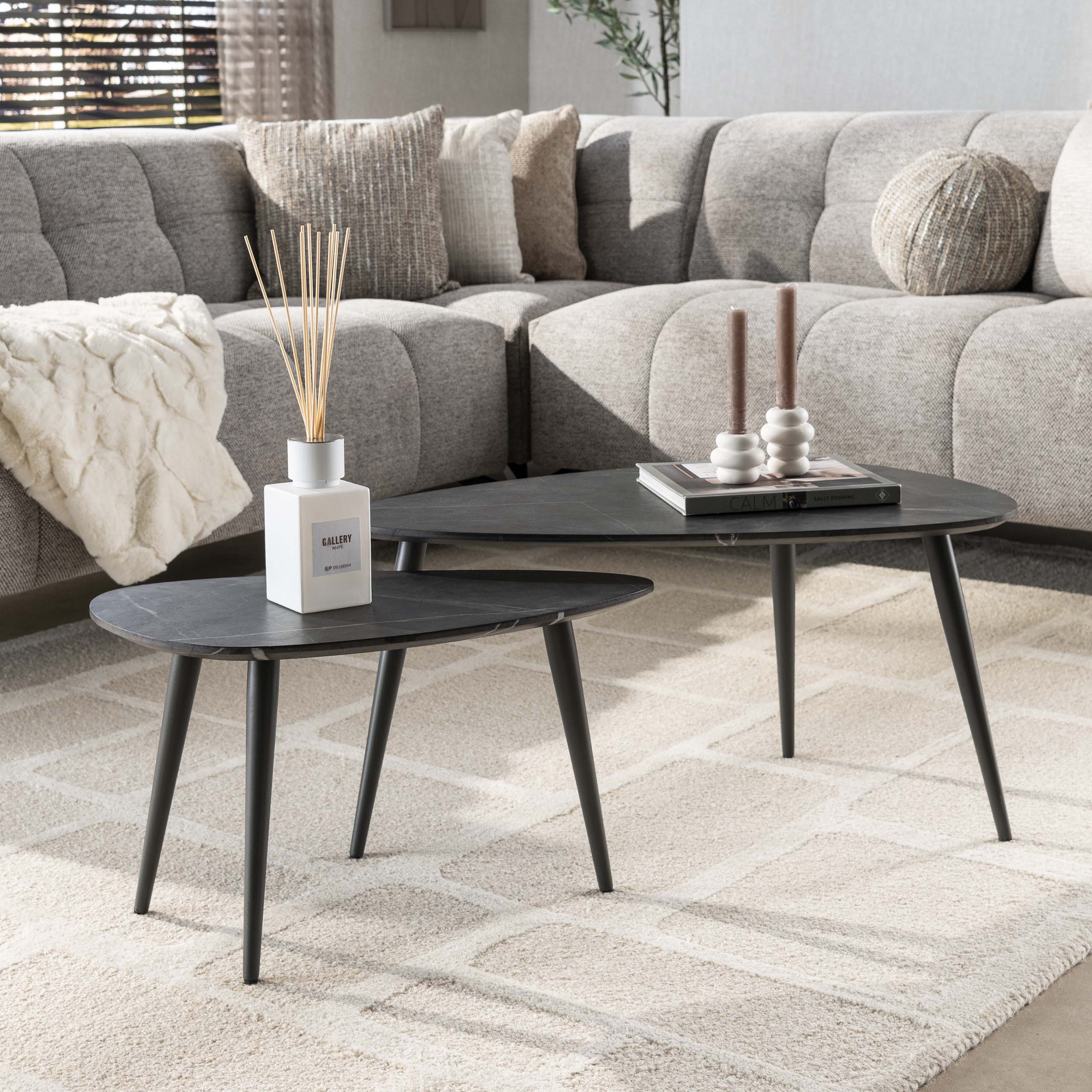 Juego de mesa de centro/2 pera orgánica / 3D negro marrón