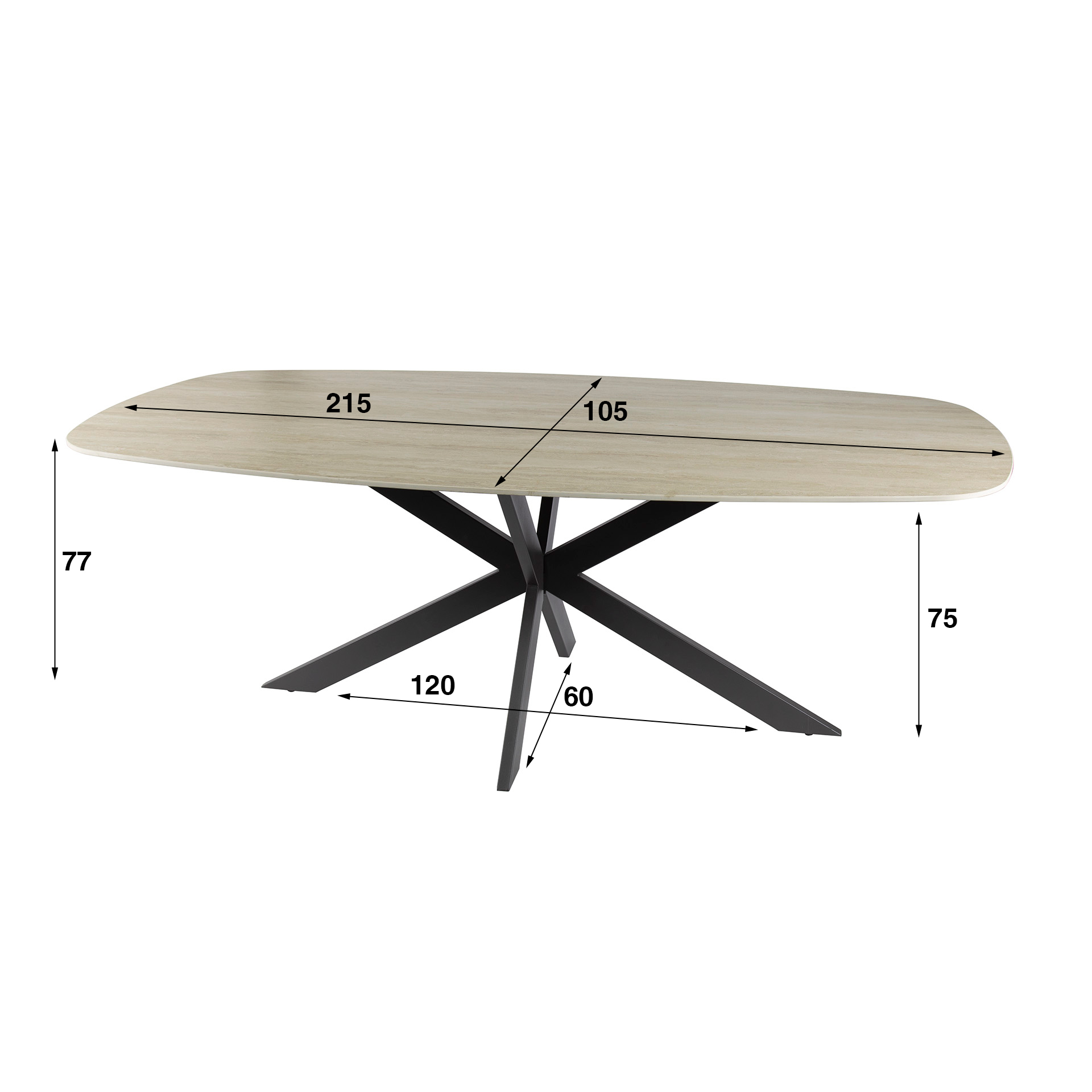 Mesa de comedor ovalada Romano Cross 215 cm - travertino cerámico 3D