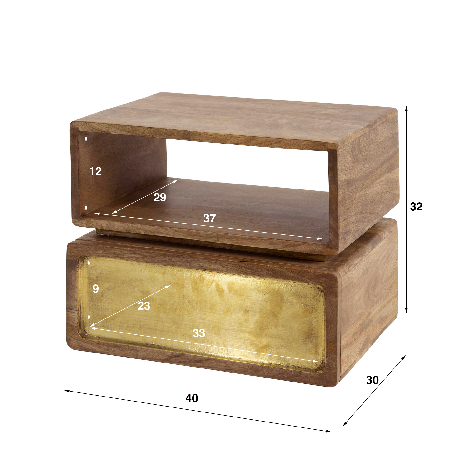 Mesita de noche flotante de latón 1 cajón - Mango macizo arena