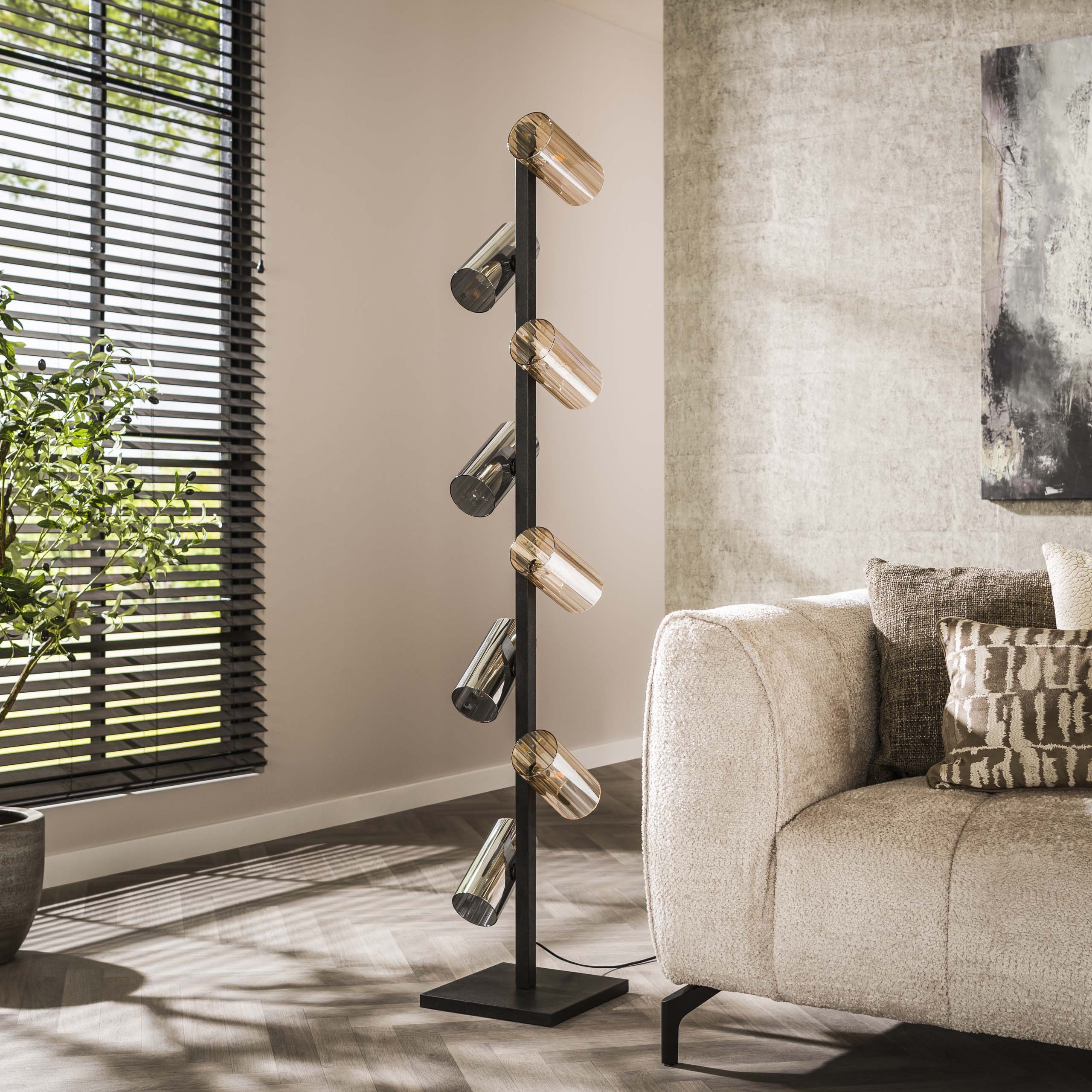 Lámpara de pie Cilindro Vidrio 8 luces - Negro ártico