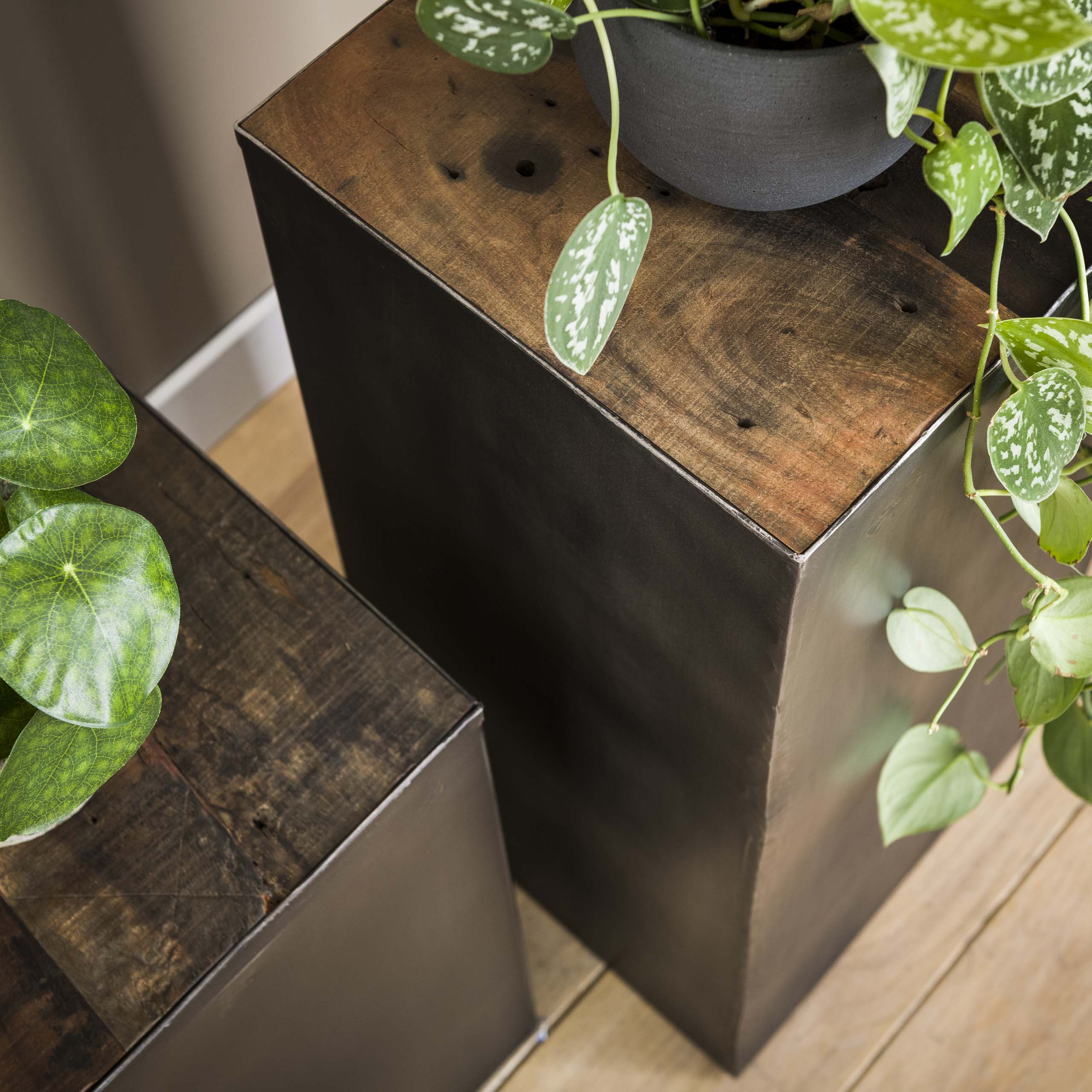 Columna de flores 70 cepillo natural Balsa de acero / Madera dura robusta