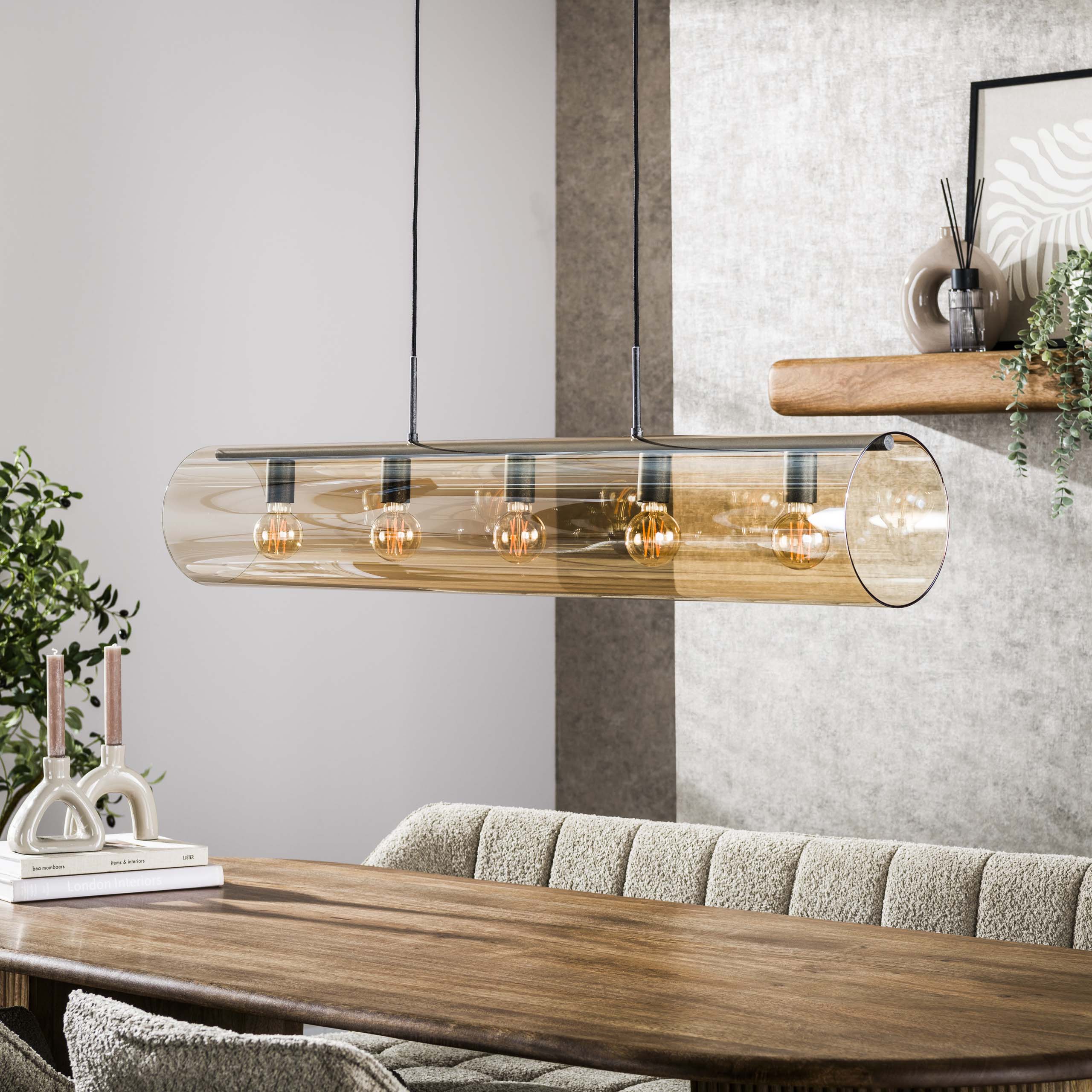 Lámpara colgante tubo 5L cristal ámbar / Negro ártico