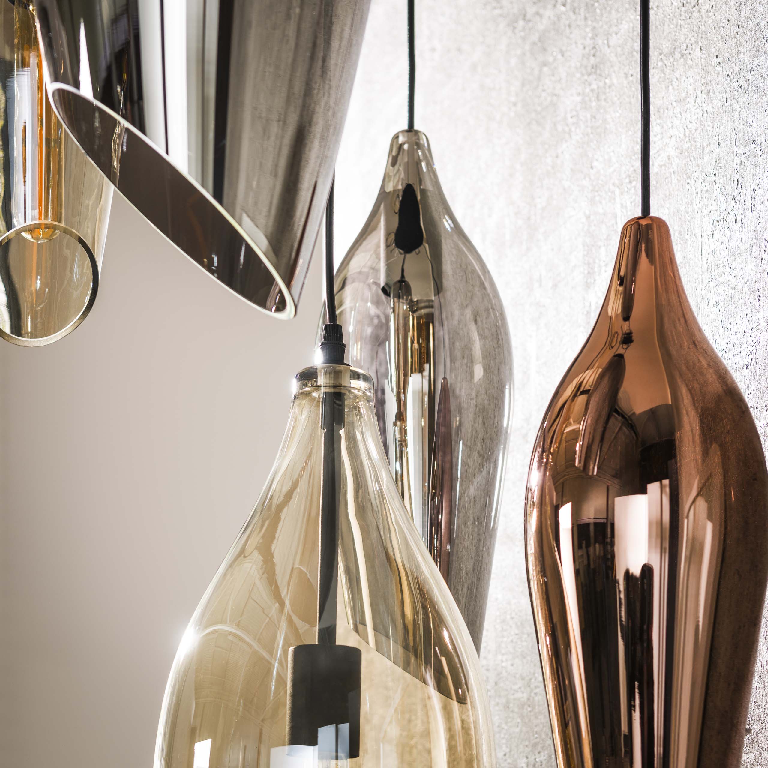 Lámpara colgante 5L escalonada cocoon mix cristal/ Negro