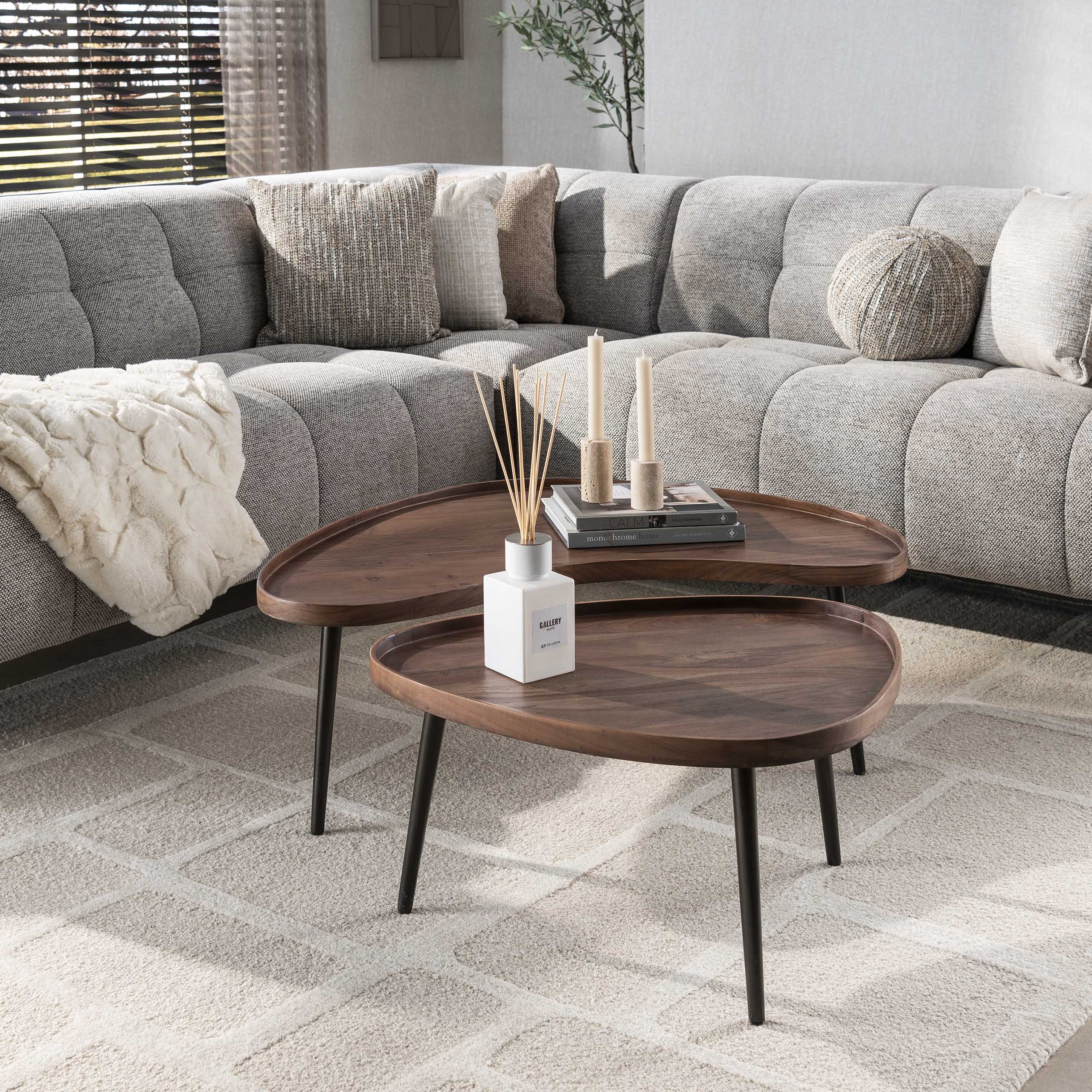Mesa de centro Carve organic - juego de 2 - marrón acacia