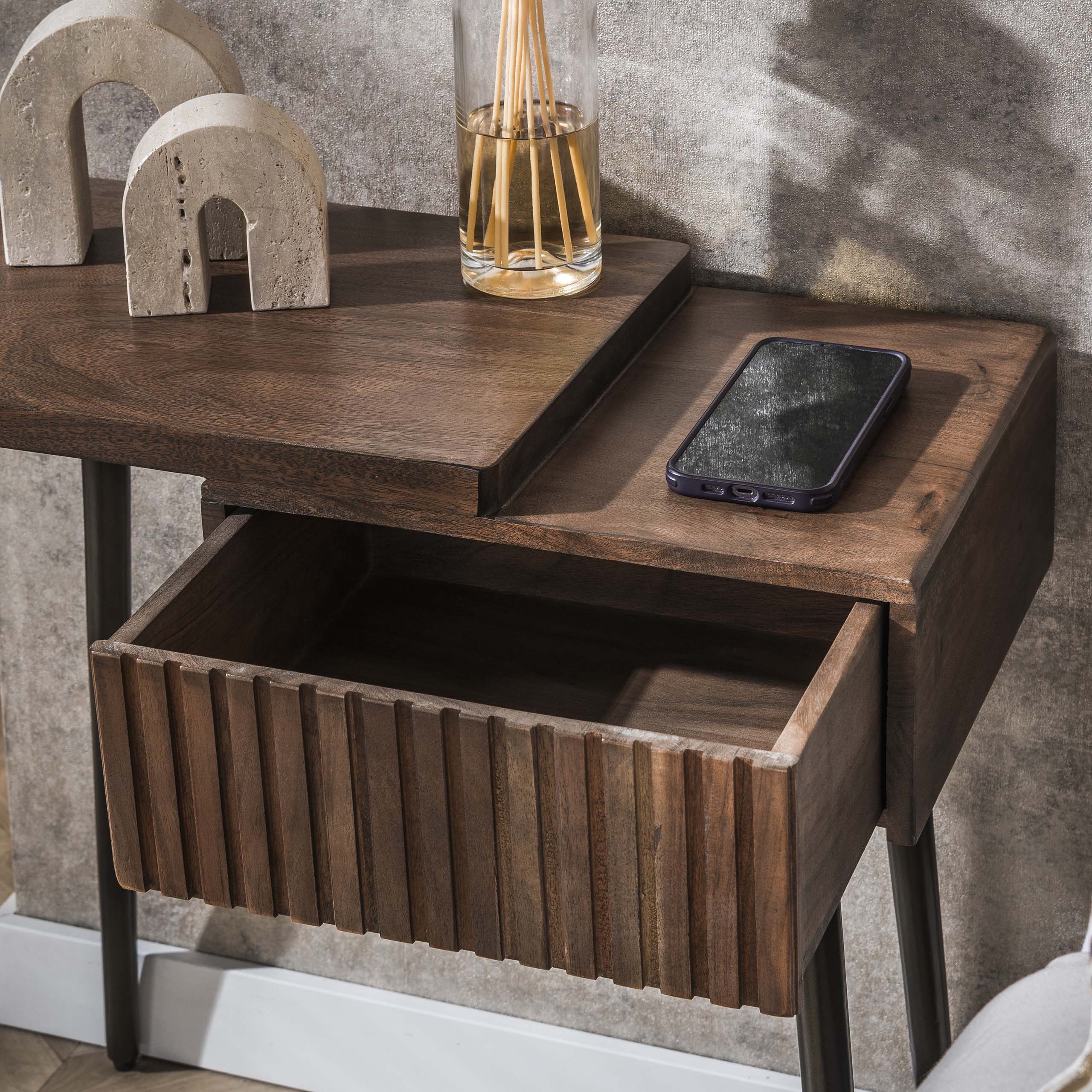 Mesita de noche Carve 1 cajón izquierda - Acacia maciza marrón