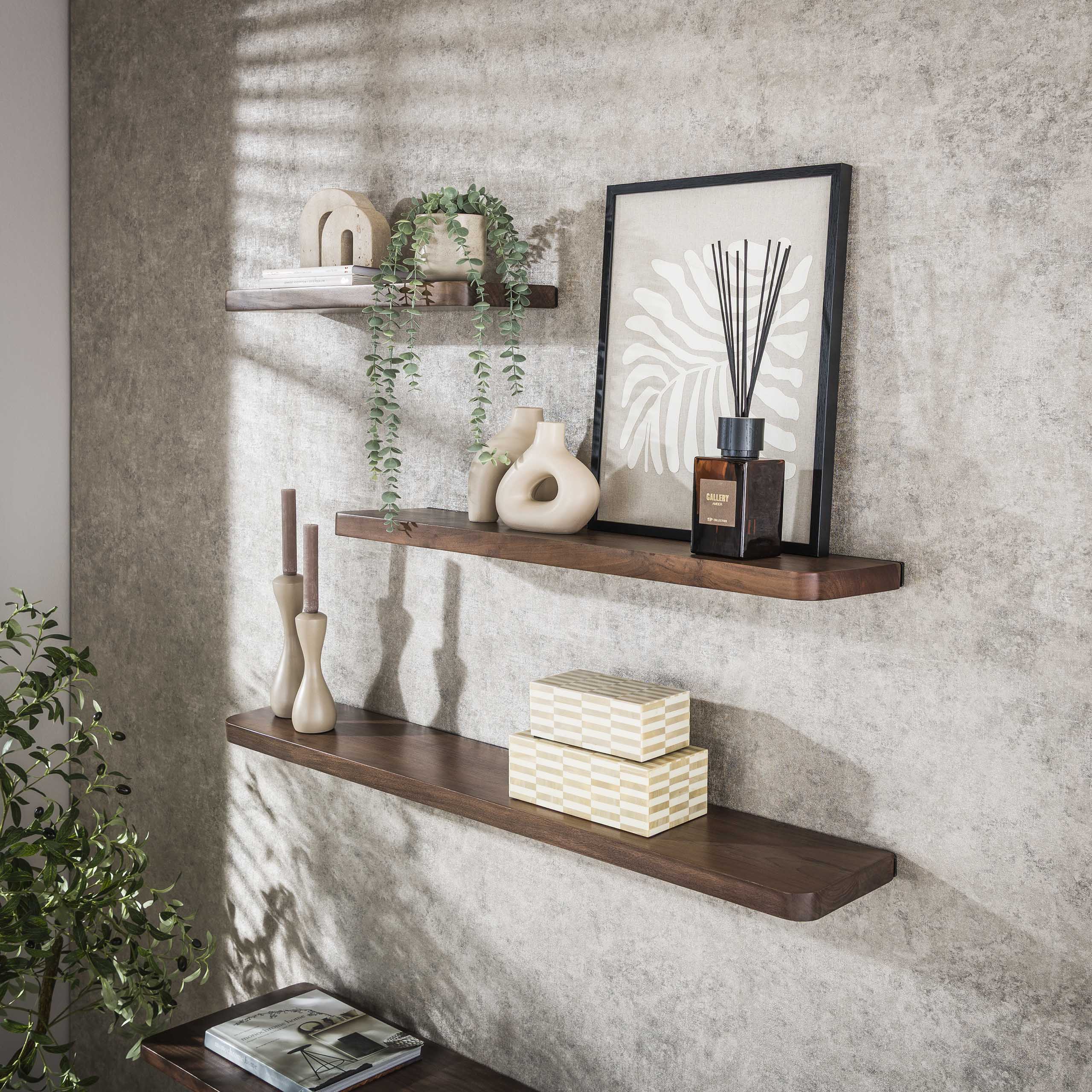 Estante de pared Carve 90 cm - Acacia maciza marrón