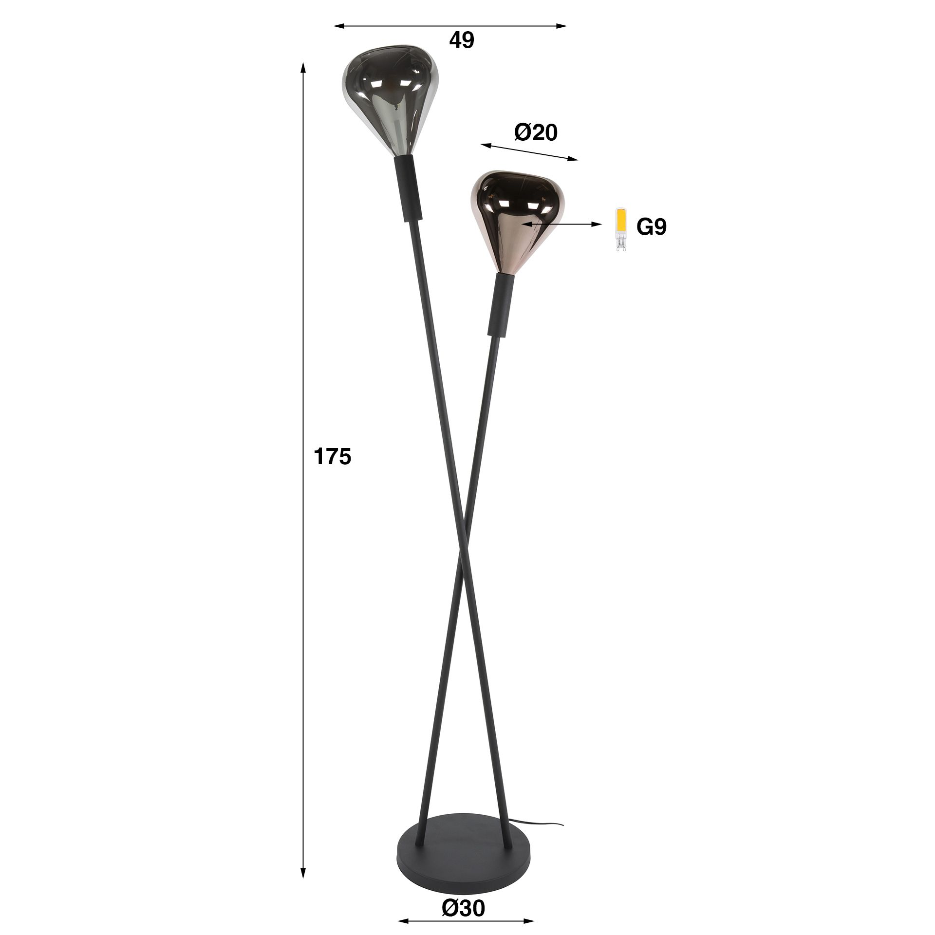 Lámpara de pie Wings 2 luces - Negro