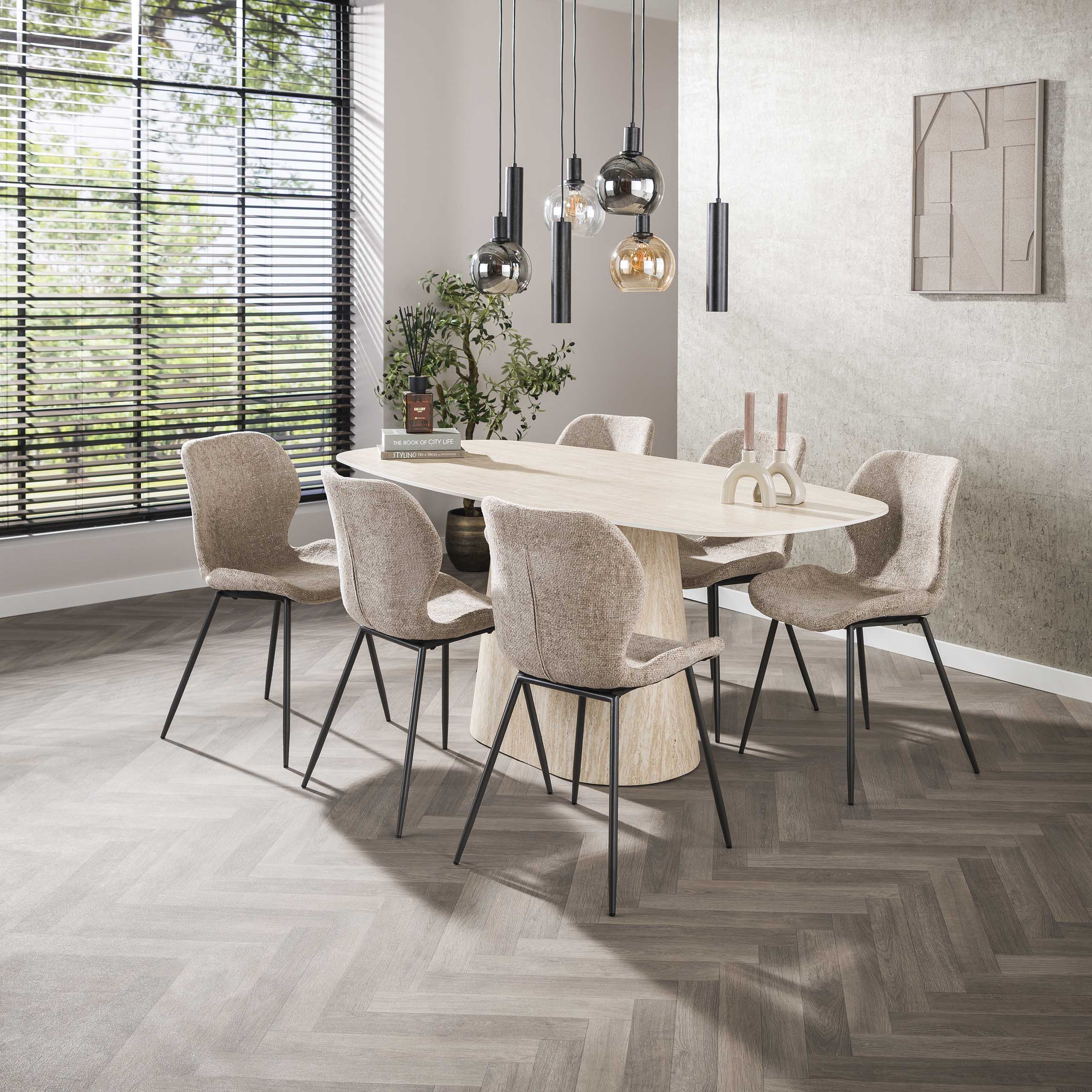 Mesa de comedor Centro Danish ovalada 180 cm - Cerámica travertino