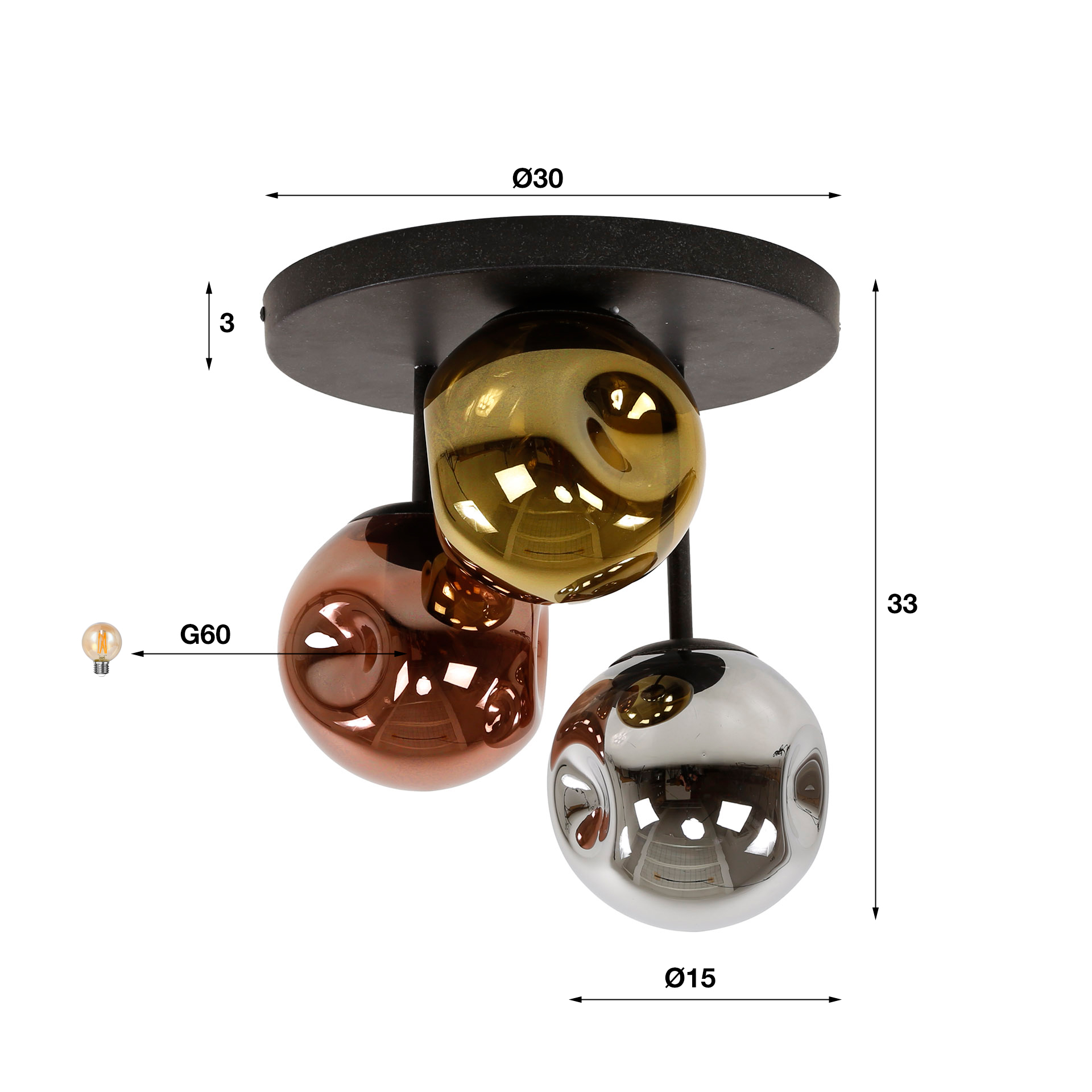 Lámpara de techo 3L estelar / Negro ártico