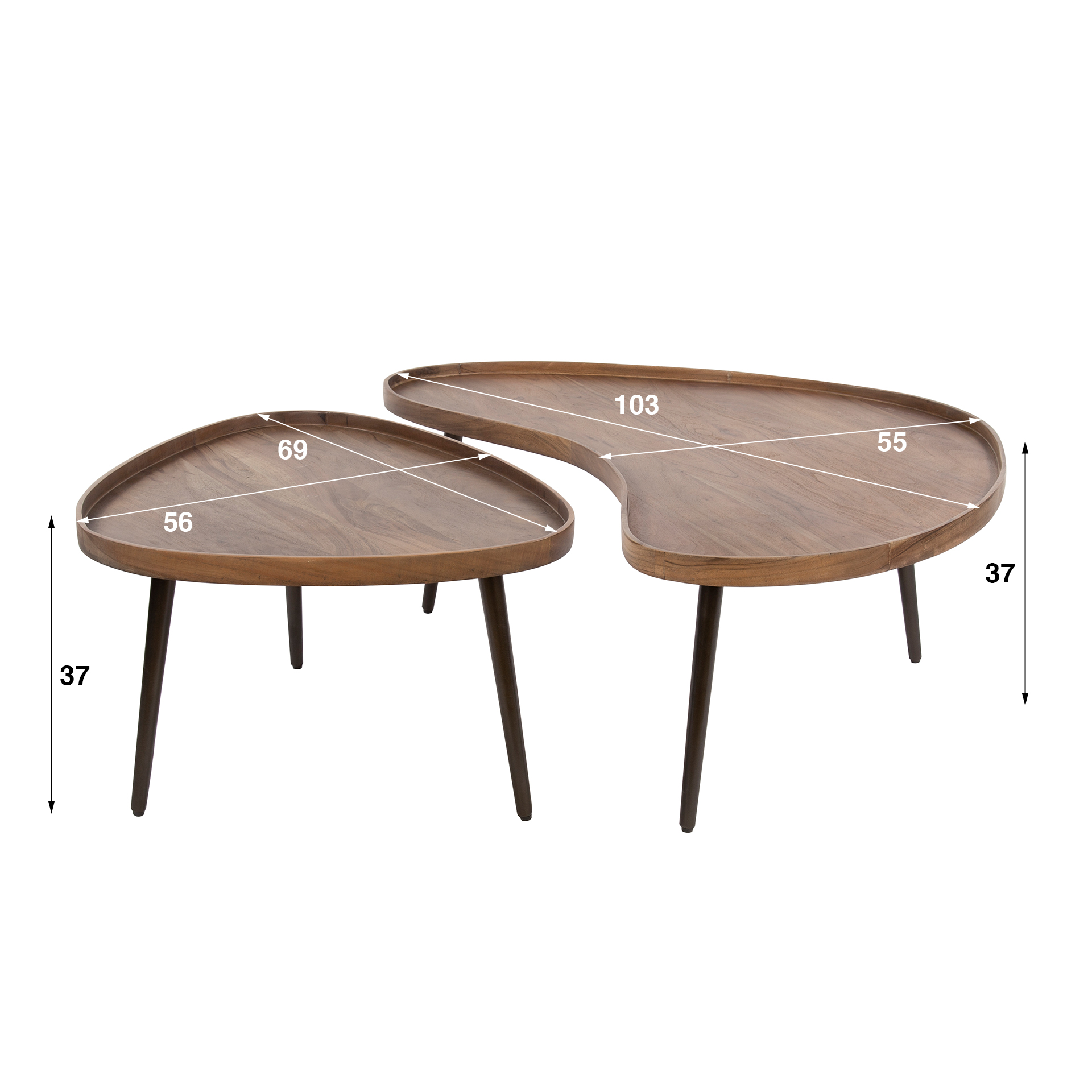 Mesa de centro Carve organic - juego de 2 - marrón acacia