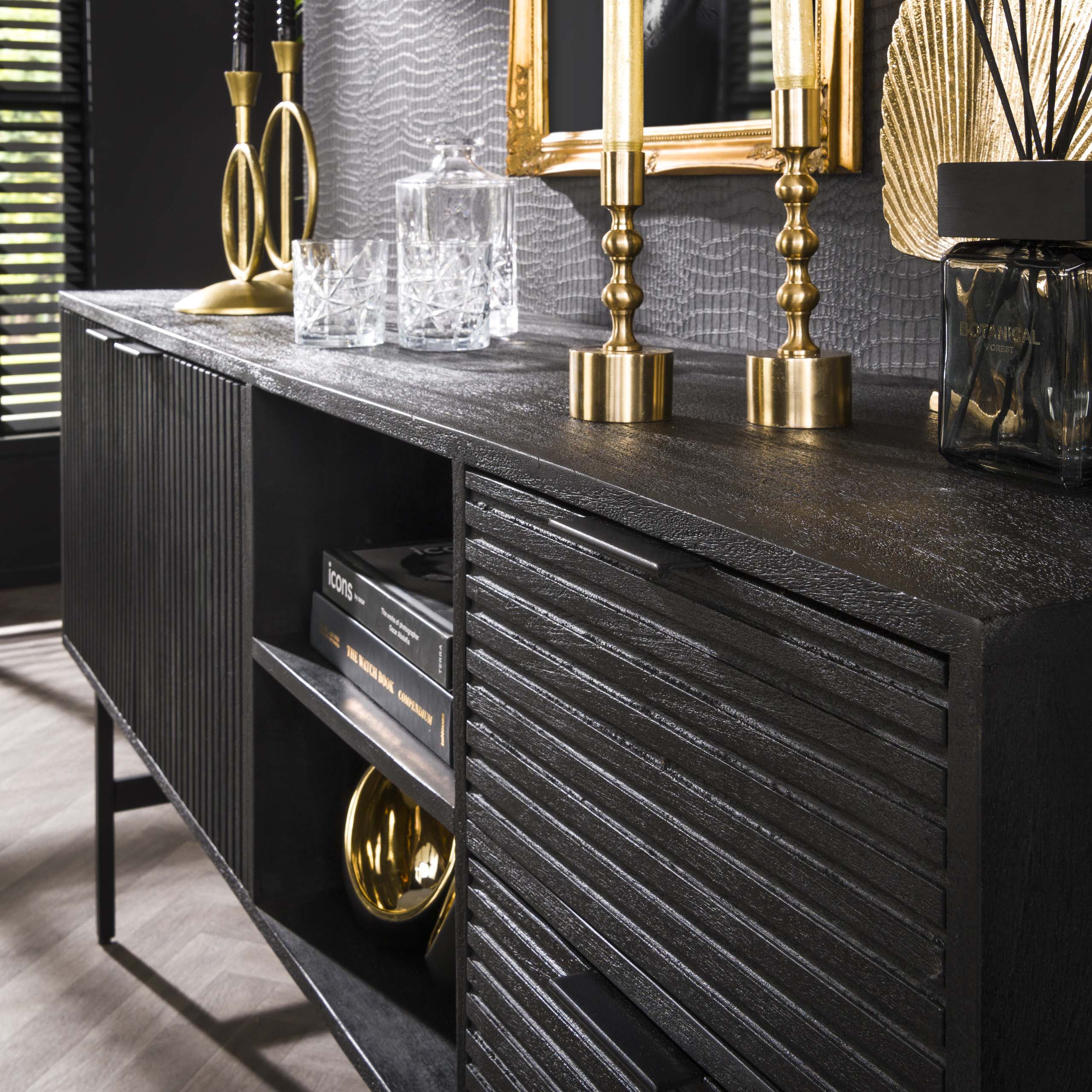 Cómoda Marina 2 cajones 2 puertas - Mango macizo negro