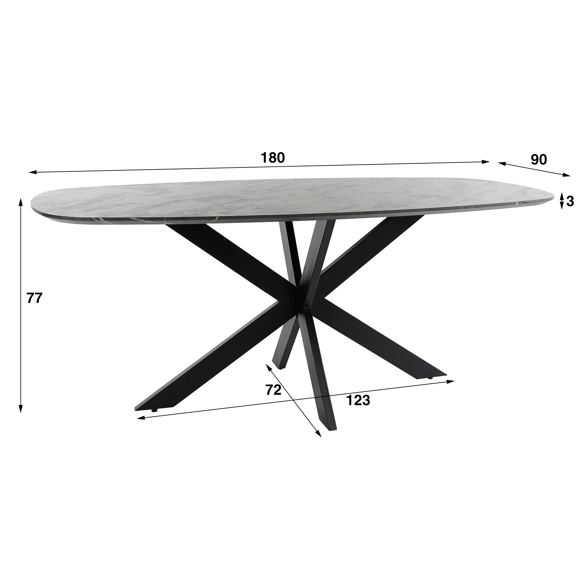 Mesa de comedor 180 ovalada danesa / 3D Melamina pizarra piedra