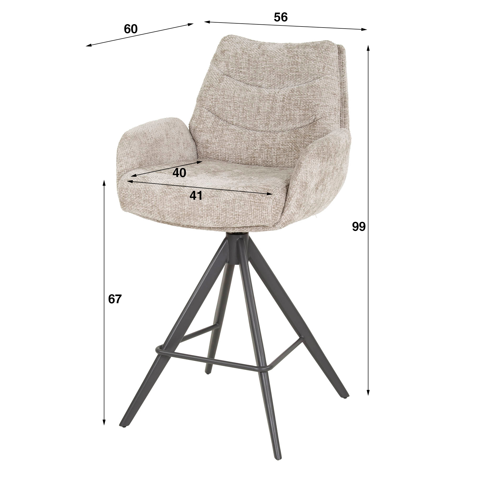 Silla de bar Lounge giratoria - empaquetada por 2 - Hoven sand