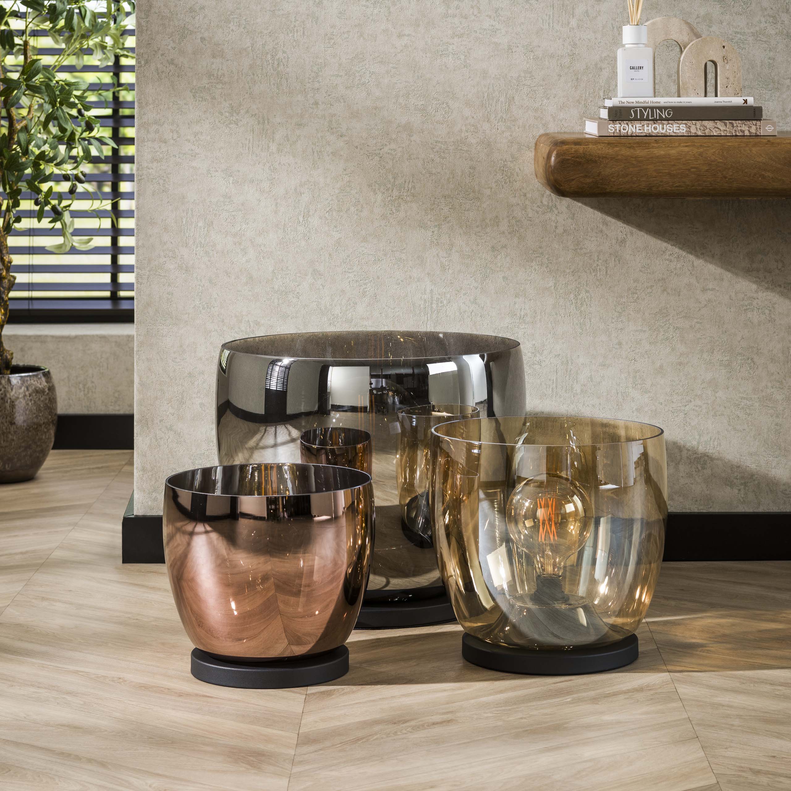 Lámpara de pie UP XL 1 luz cobre cristal