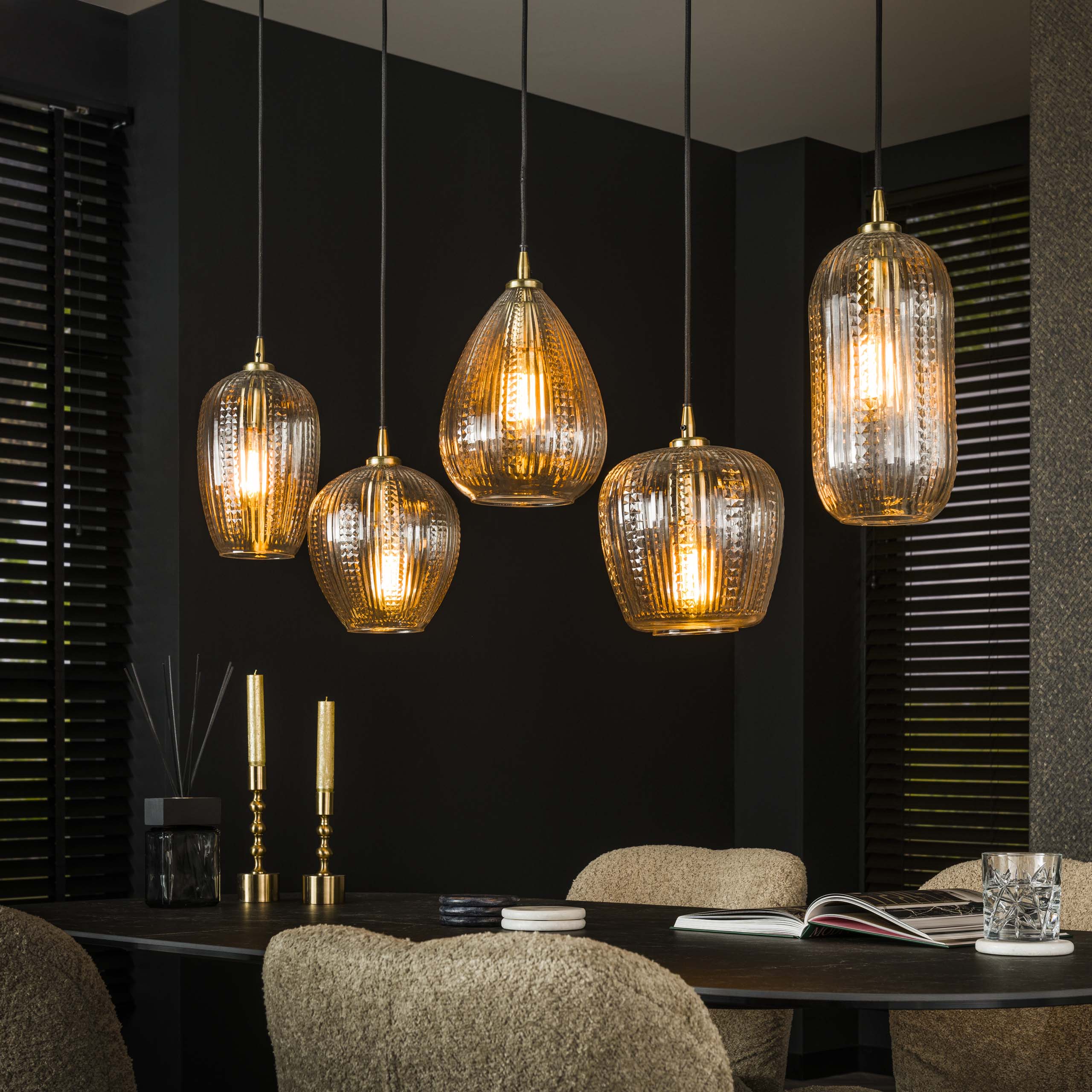Lámpara colgante 5L mezcla grano diamante / Cristal diamante