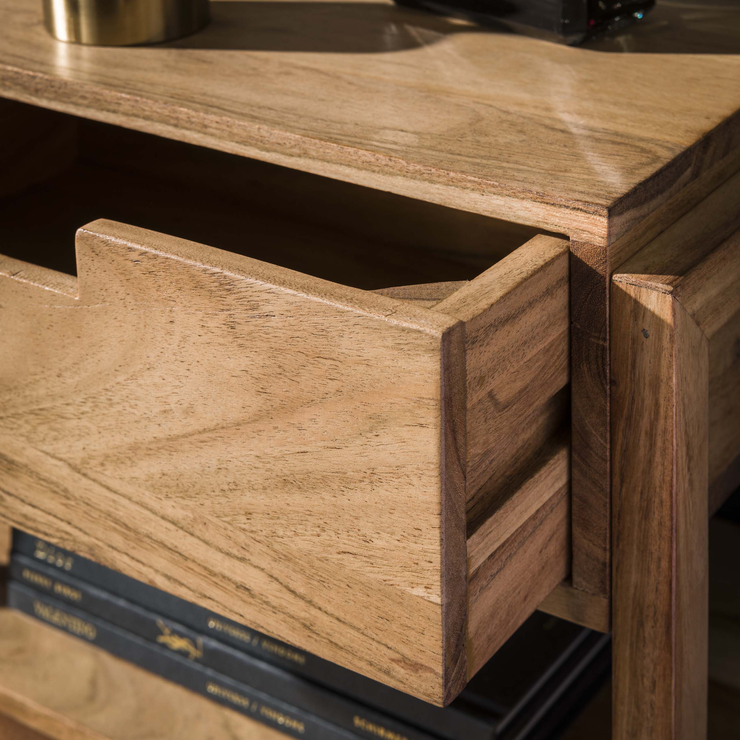 Mesita de noche 1L estructura de madera flotante / Acacia maciza natural