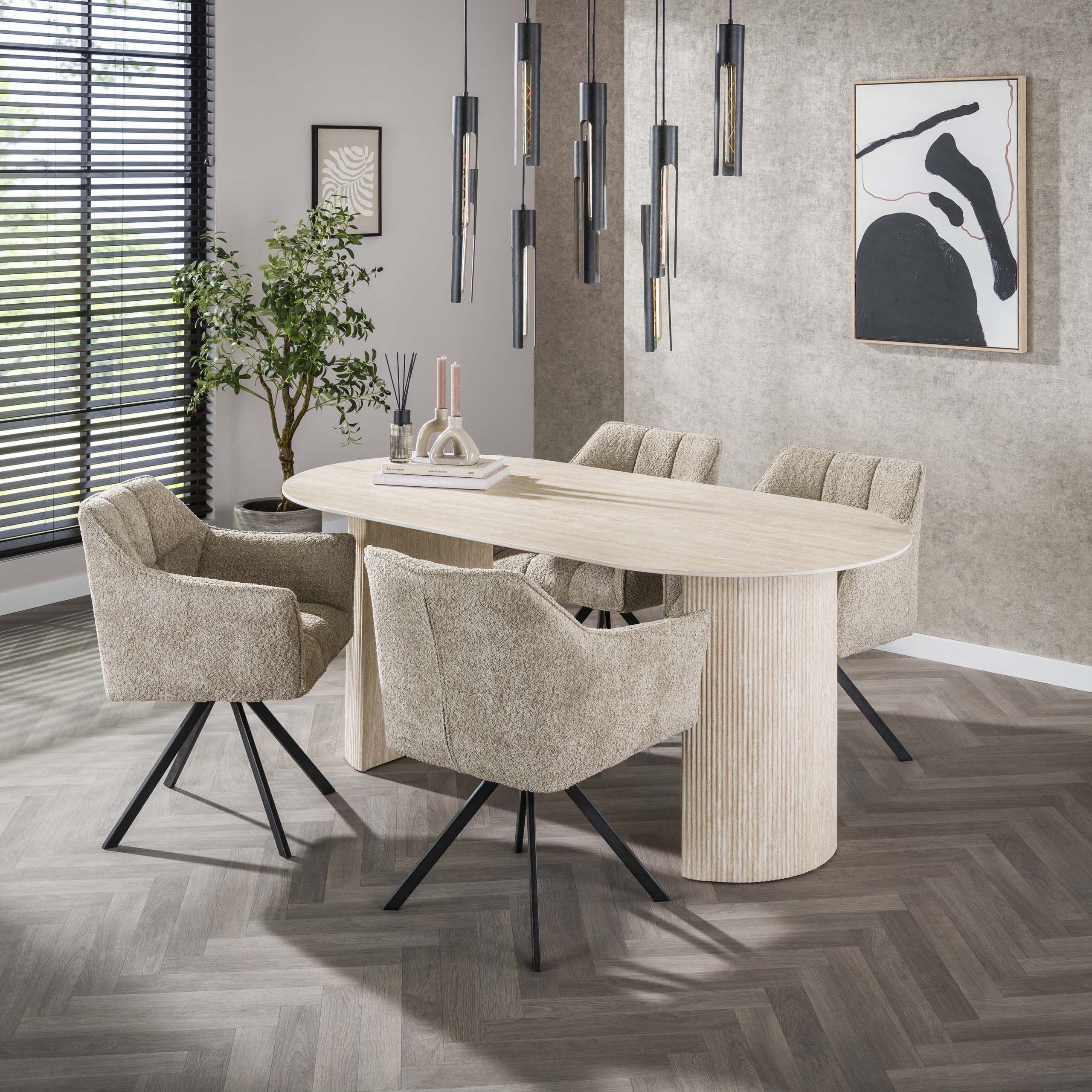 Mesa de comedor Romano Arch ovalada plana 180 cm - Cerámica travertino