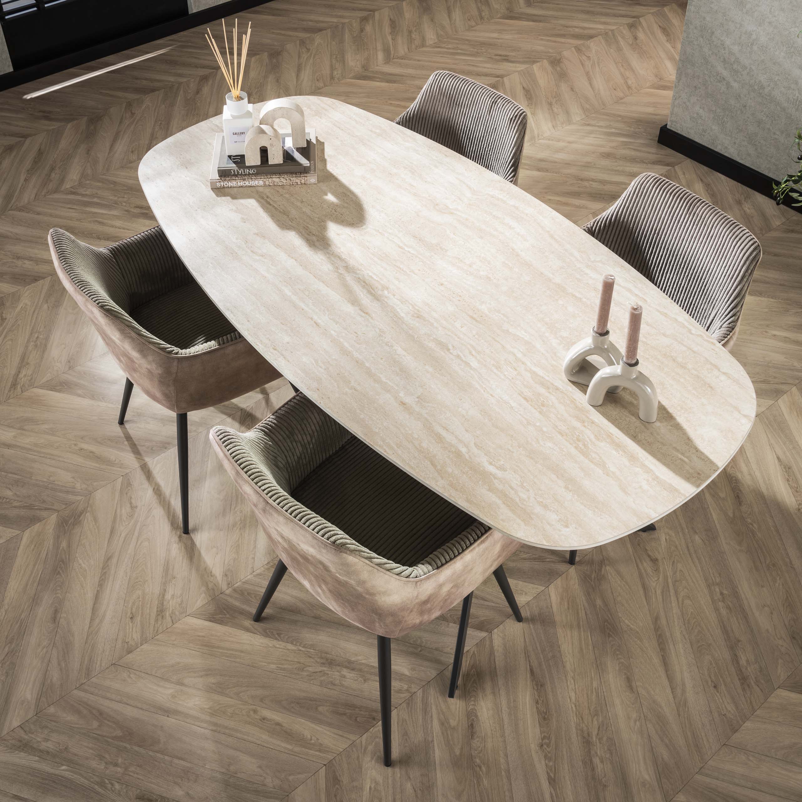 Mesa de comedor ovalada danesa Romano 180 cm - Cerámica travertino