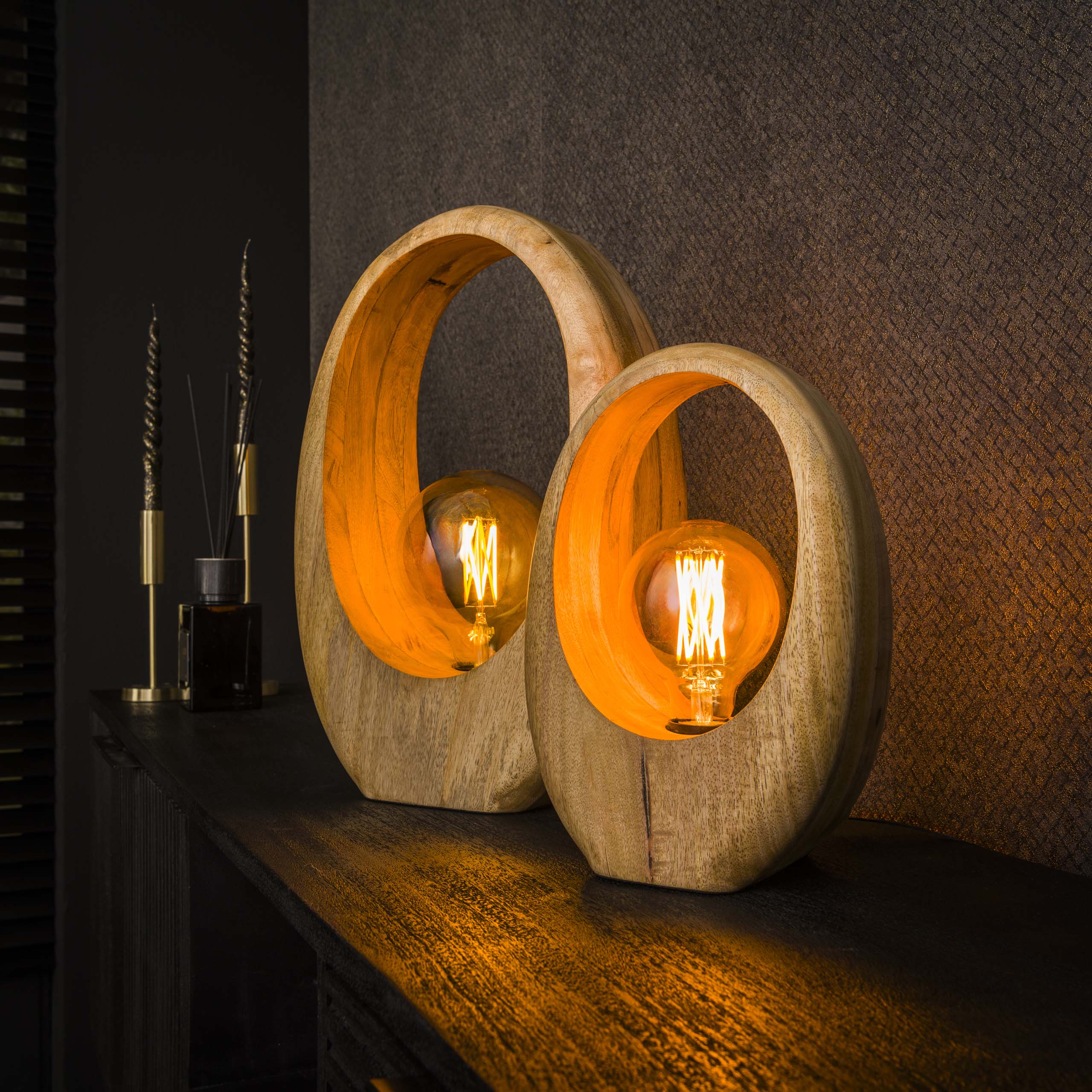 Lámpara de mesa 1L Arco madera / Mango macizo natural