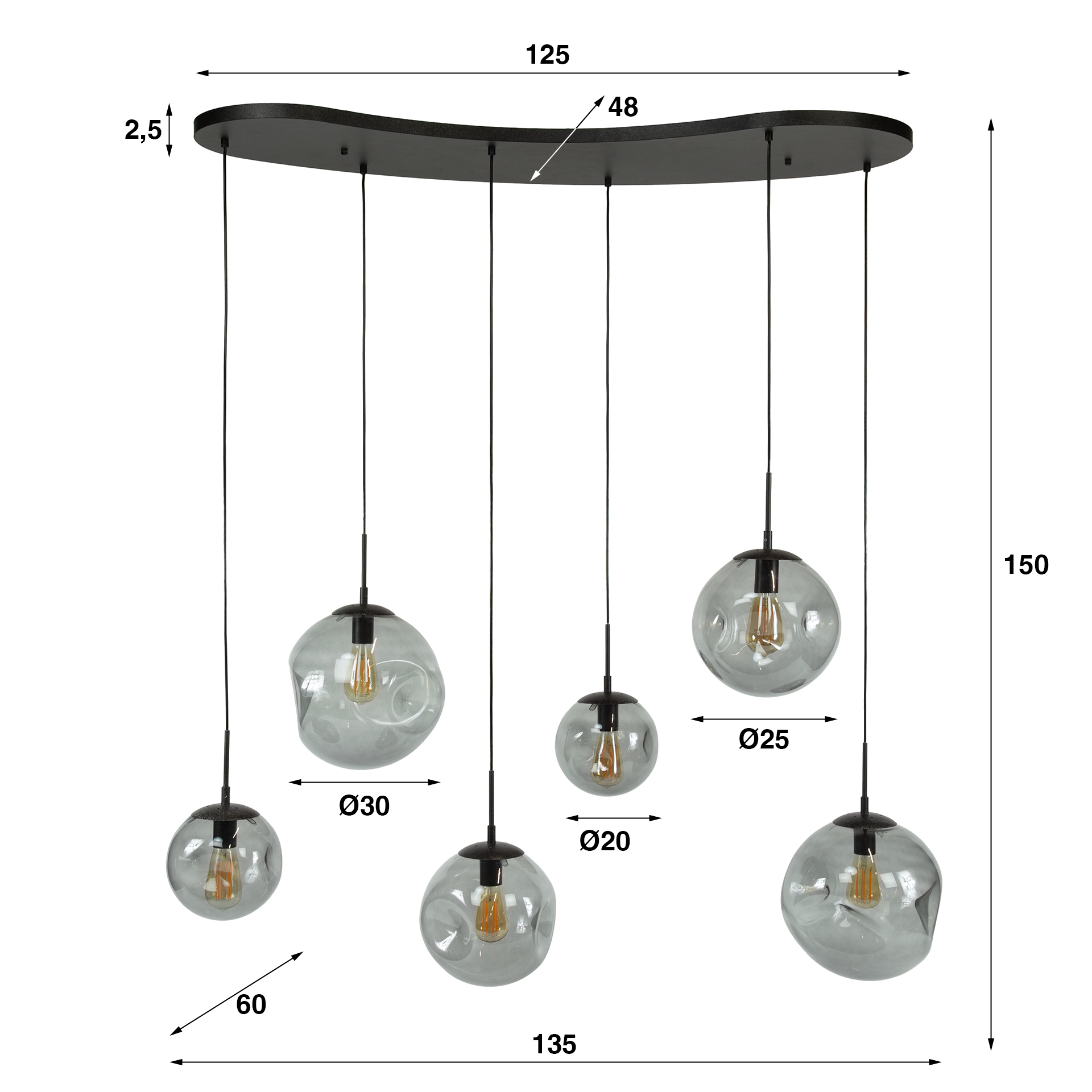 Lámpara colgante Stellar Black 6 luces - Negro ártico