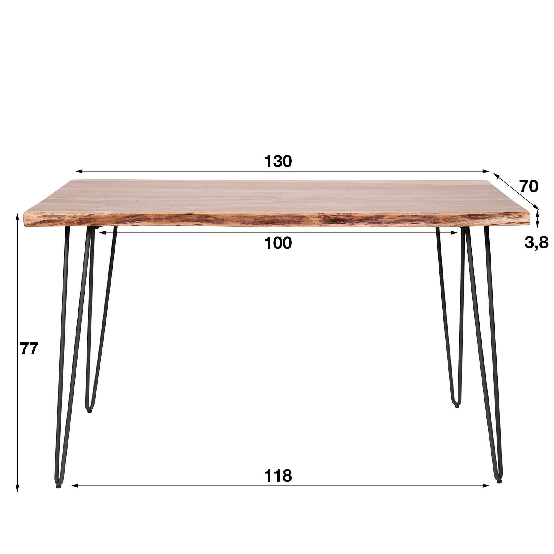 Borde mesa de comedor 130 / Acacia maciza natural