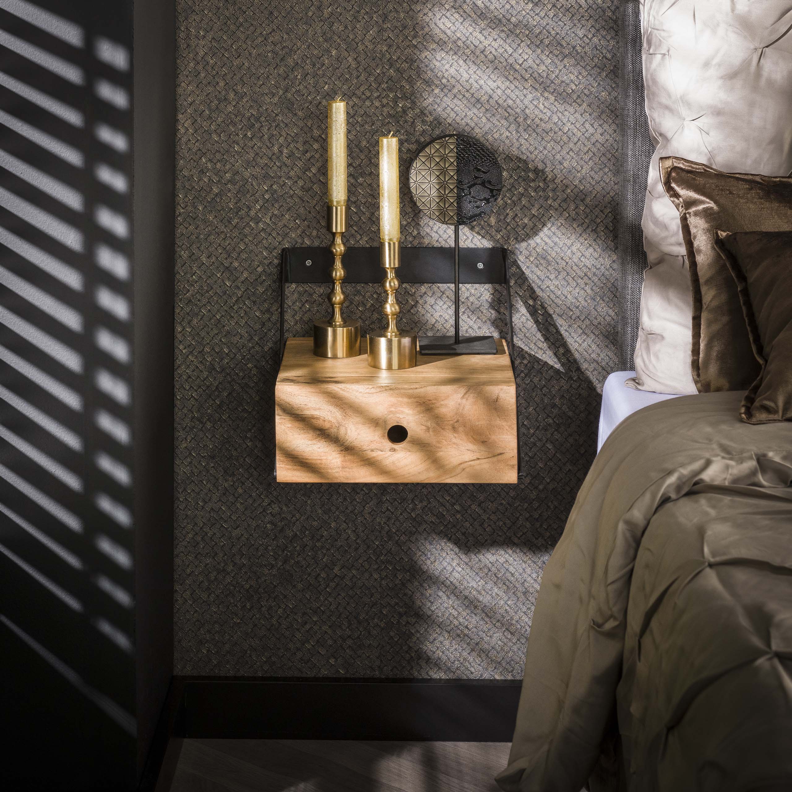 Juego de mesita de noche/2 tiras para colgar XS / Acacia maciza natural