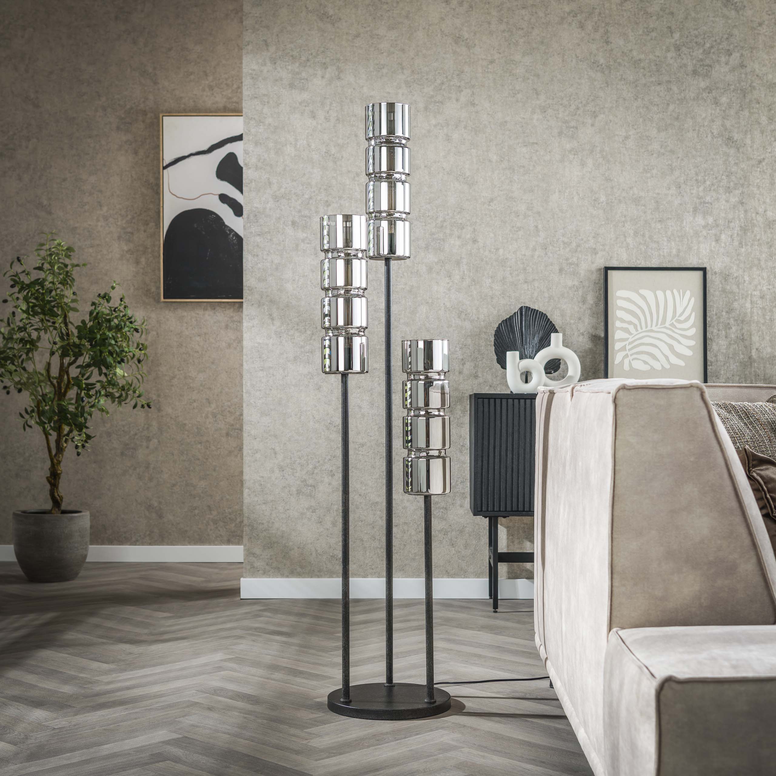 Lámpara de pie 3L cilindro escalonado cristal / Negro ártico