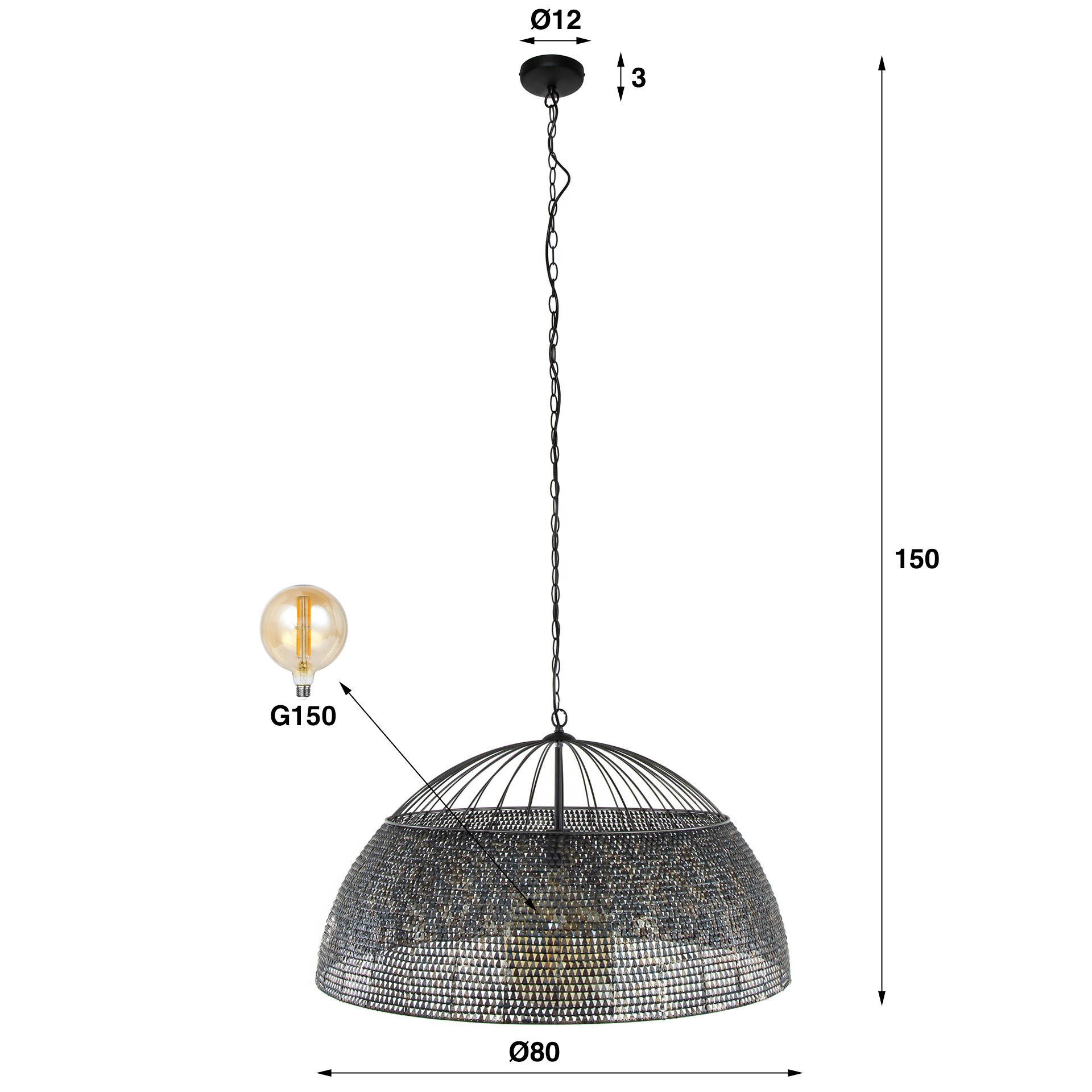Lámpara colgante Ø80 armadura/Negro marrón