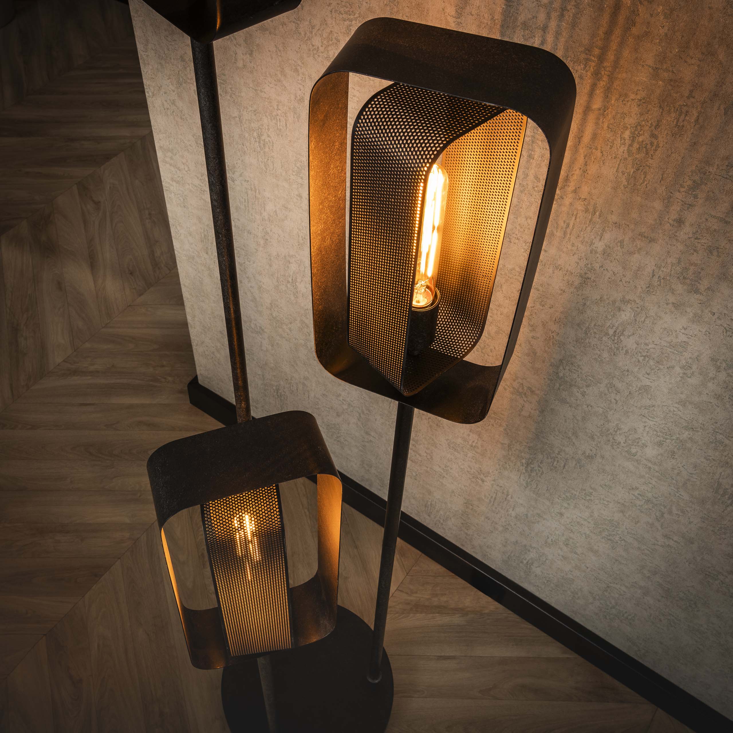 Lámpara de pie Mesh Rotate escalonada 3 luces Artic negro