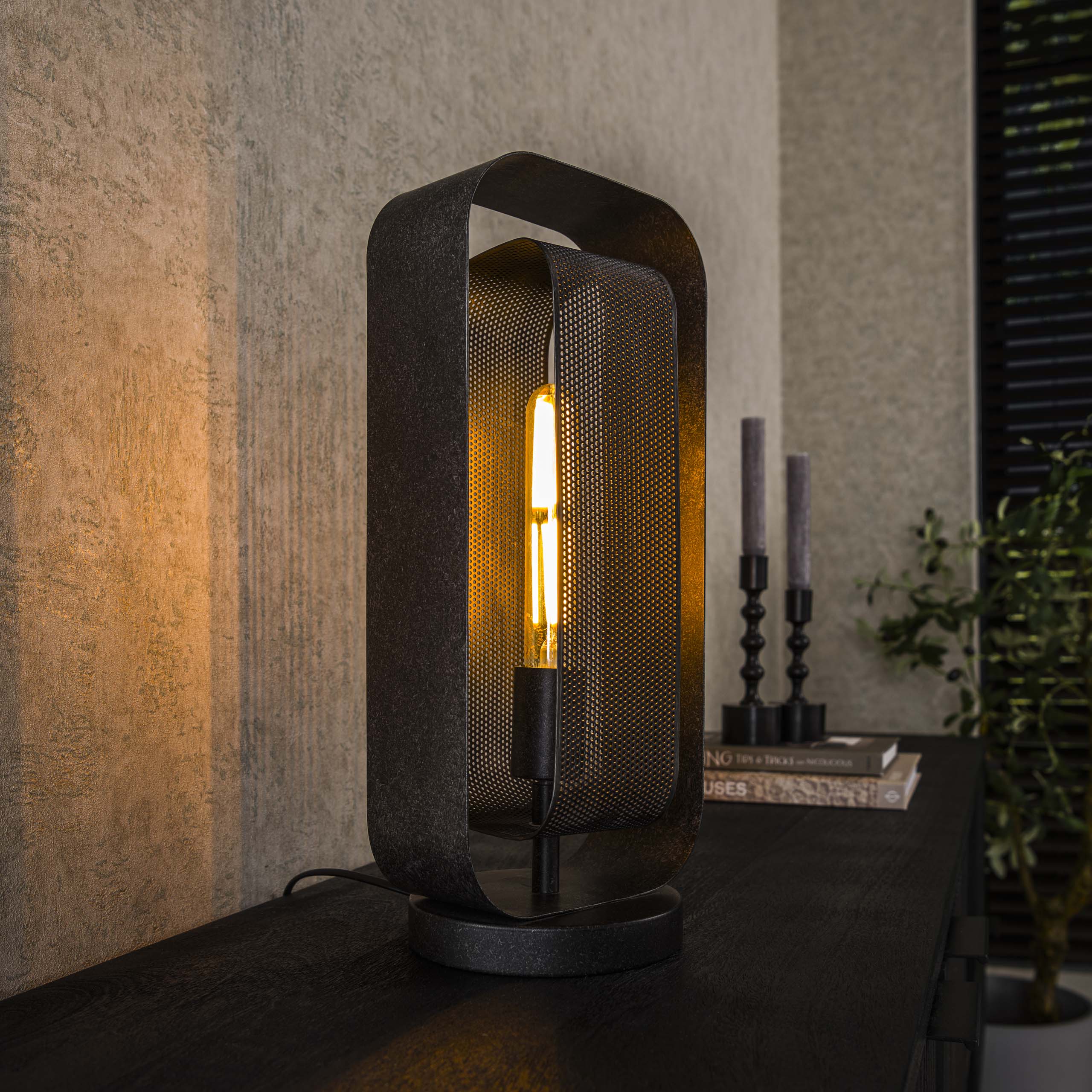 Lámpara de mesa 1L malla rotar / Artic negro