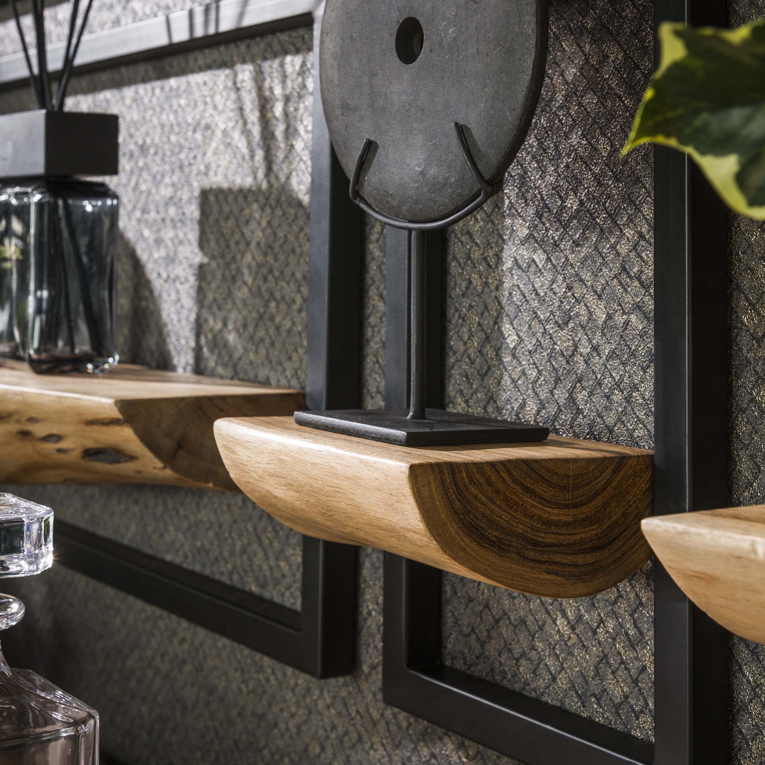 Juego de estantes de pared/5 cantos / Acacia maciza natural