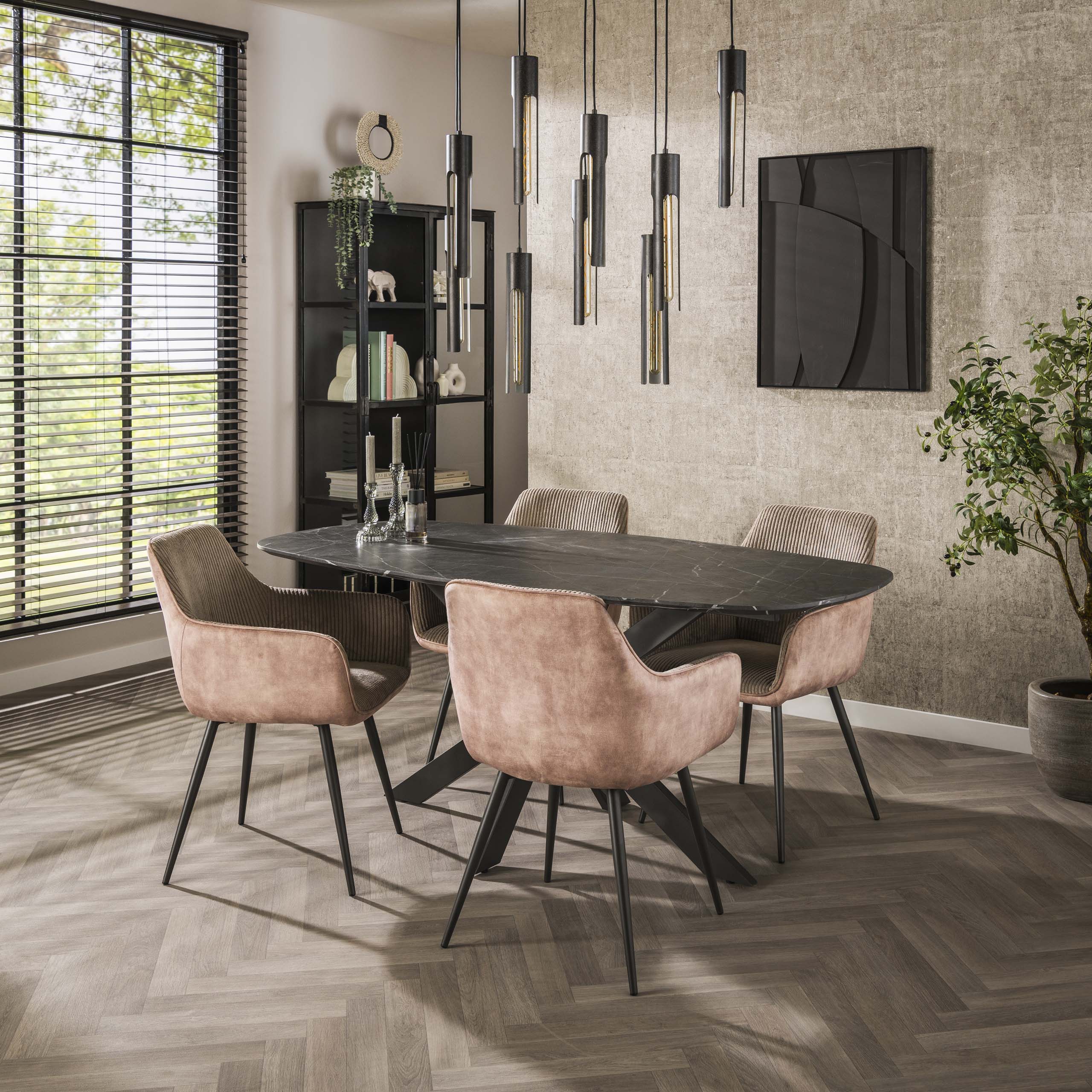 Mesa de comedor 180 ovalada danesa / 3D Melamina pizarra piedra