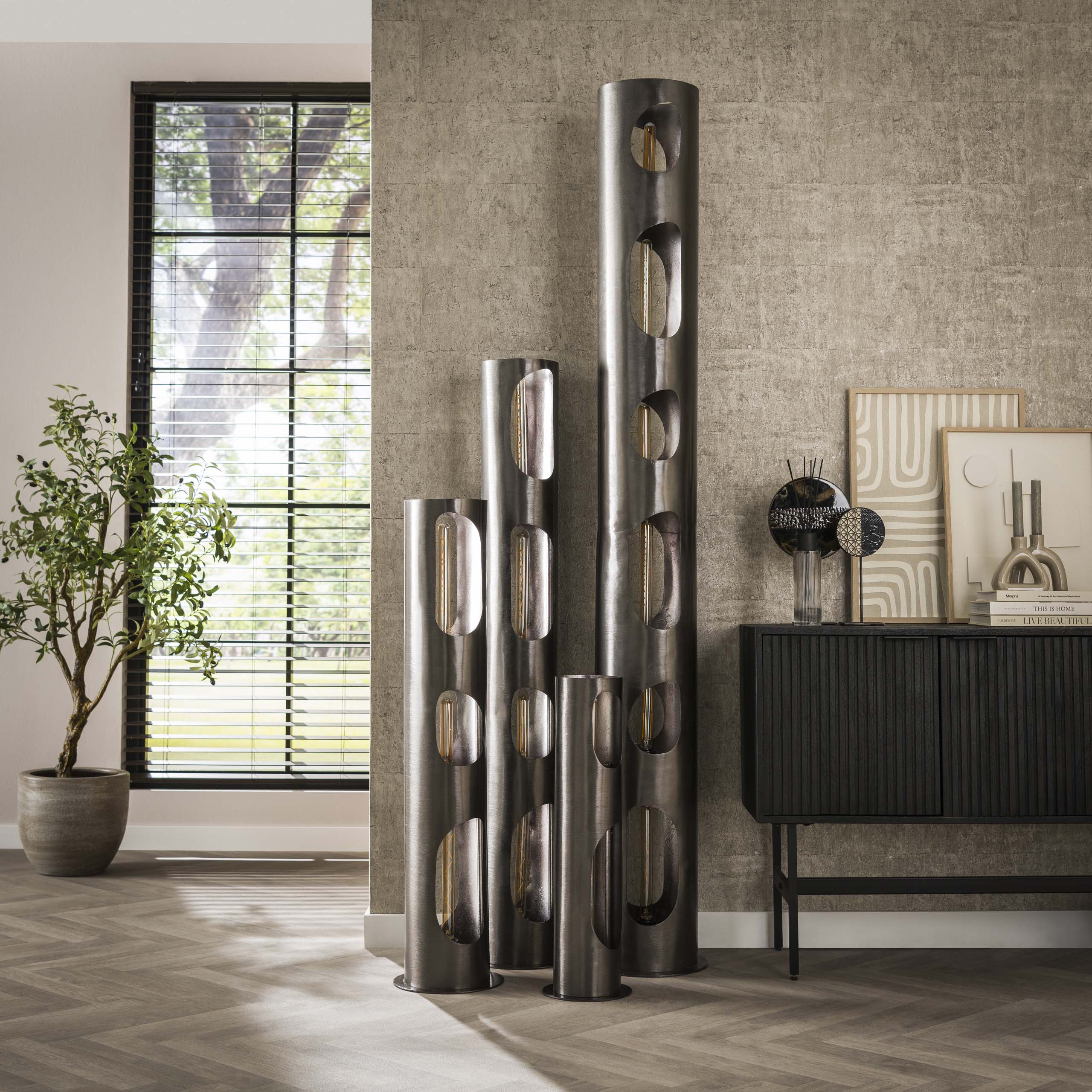 Lámpara de pie Organic Cilindro 3 luces - Níquel negro