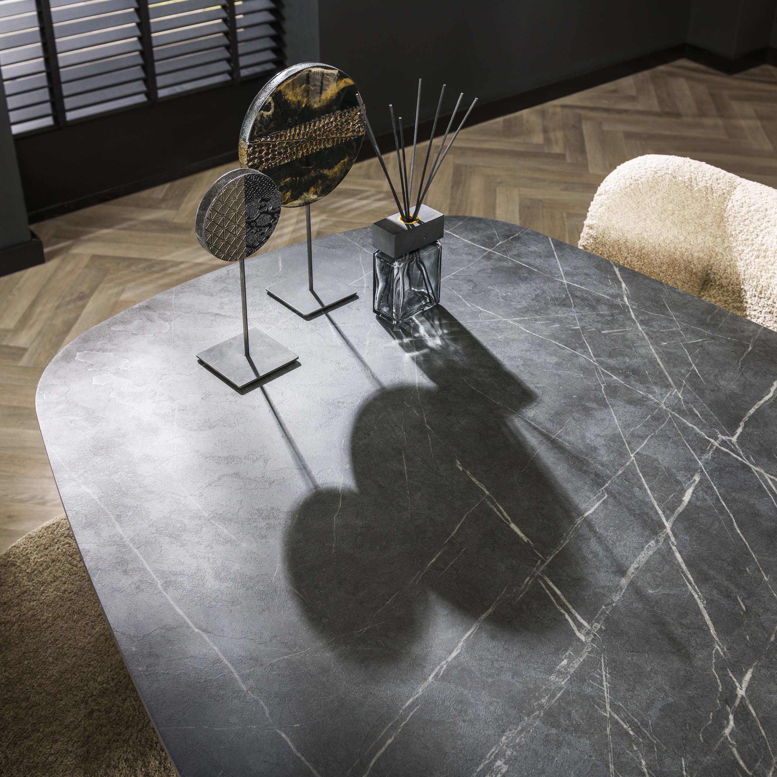 Mesa de comedor 180 ovalada danesa / 3D Melamina pizarra piedra