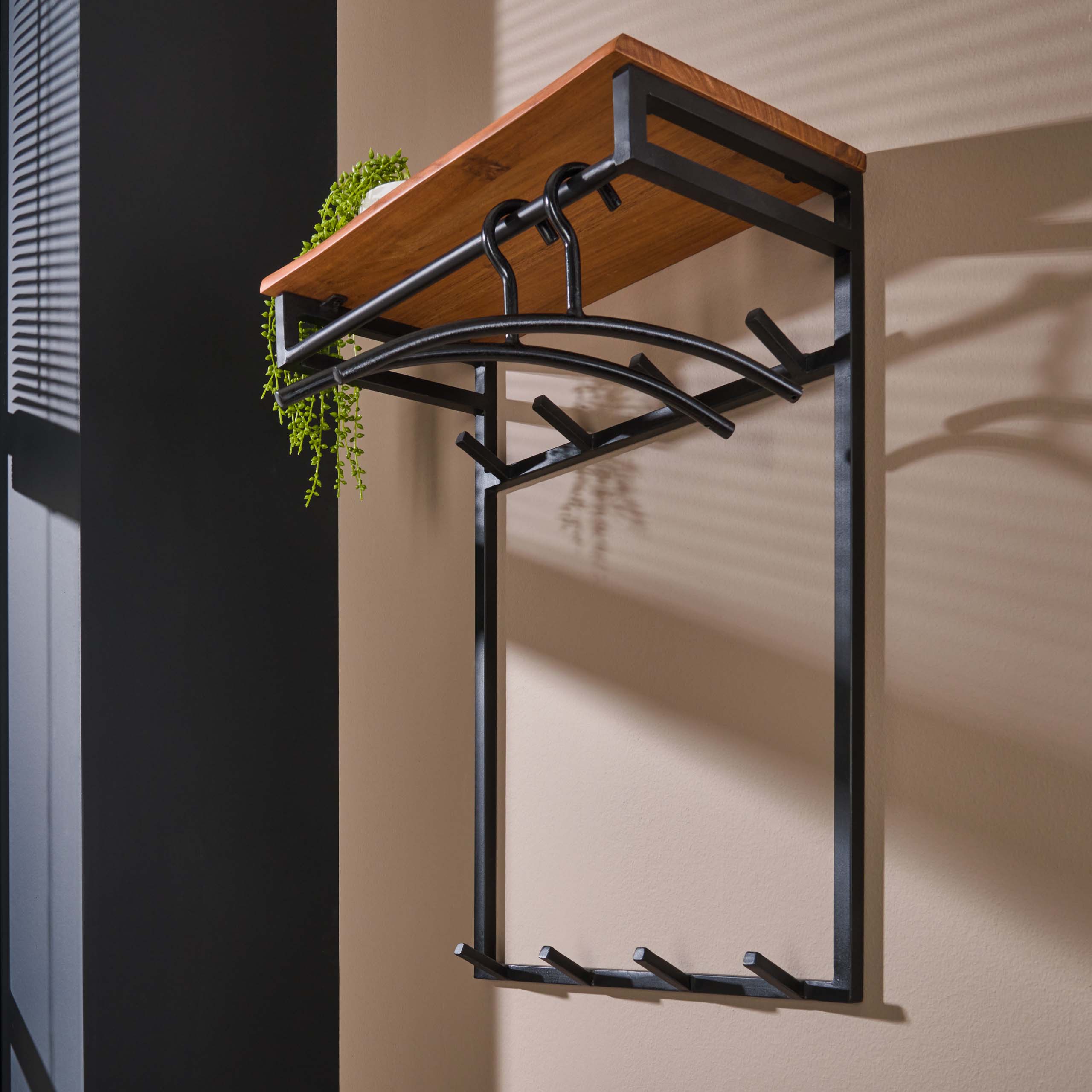 Perchero personalizado alto 2x4 ganchos / Acacia maciza natural