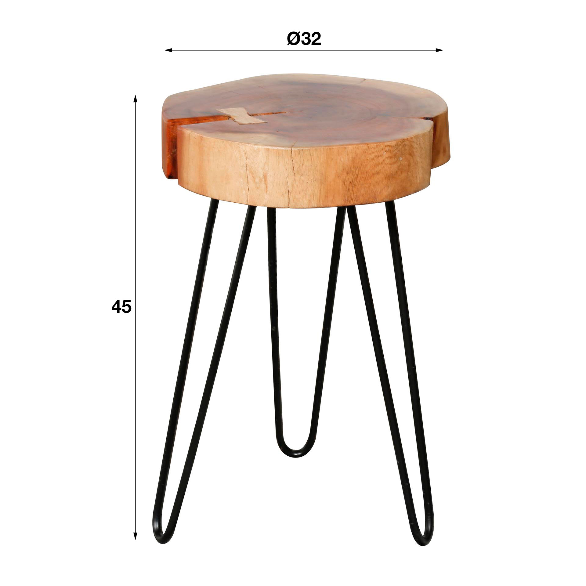 Mesa auxiliar baúl de acacia maciza de 6 cm de espesor con estructura de acero. VPE2 / Acacia maciza natural