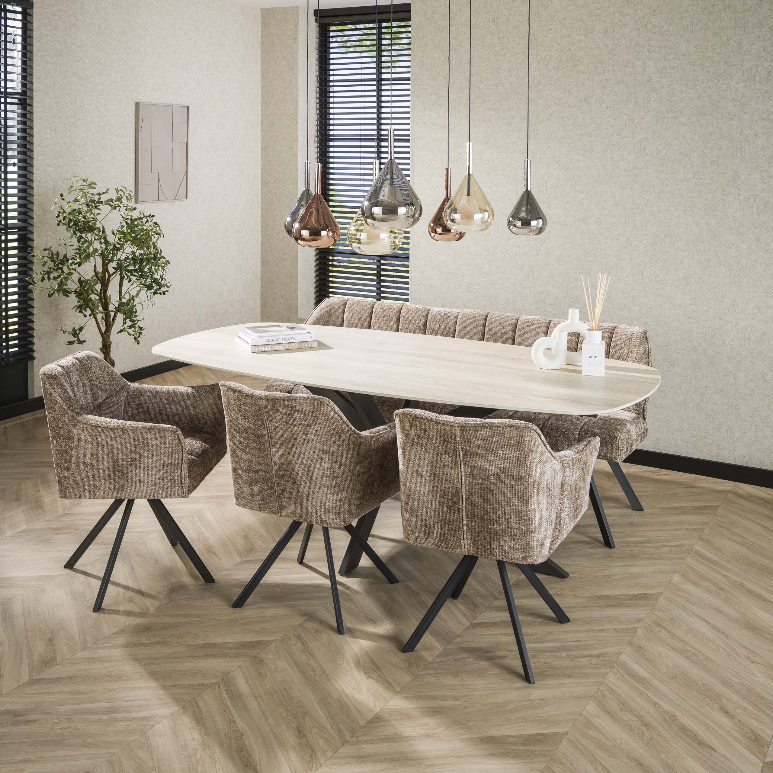 Romano Cross oval dining table 215 cm - 3D ceramic travertine