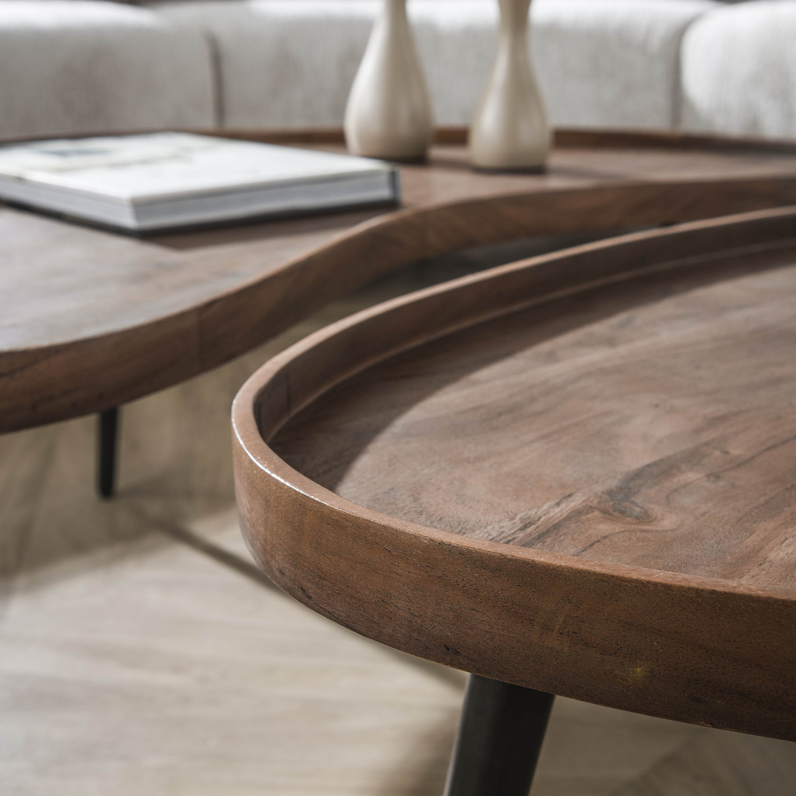 Mesa de centro Carve organic - juego de 2 - marrón acacia