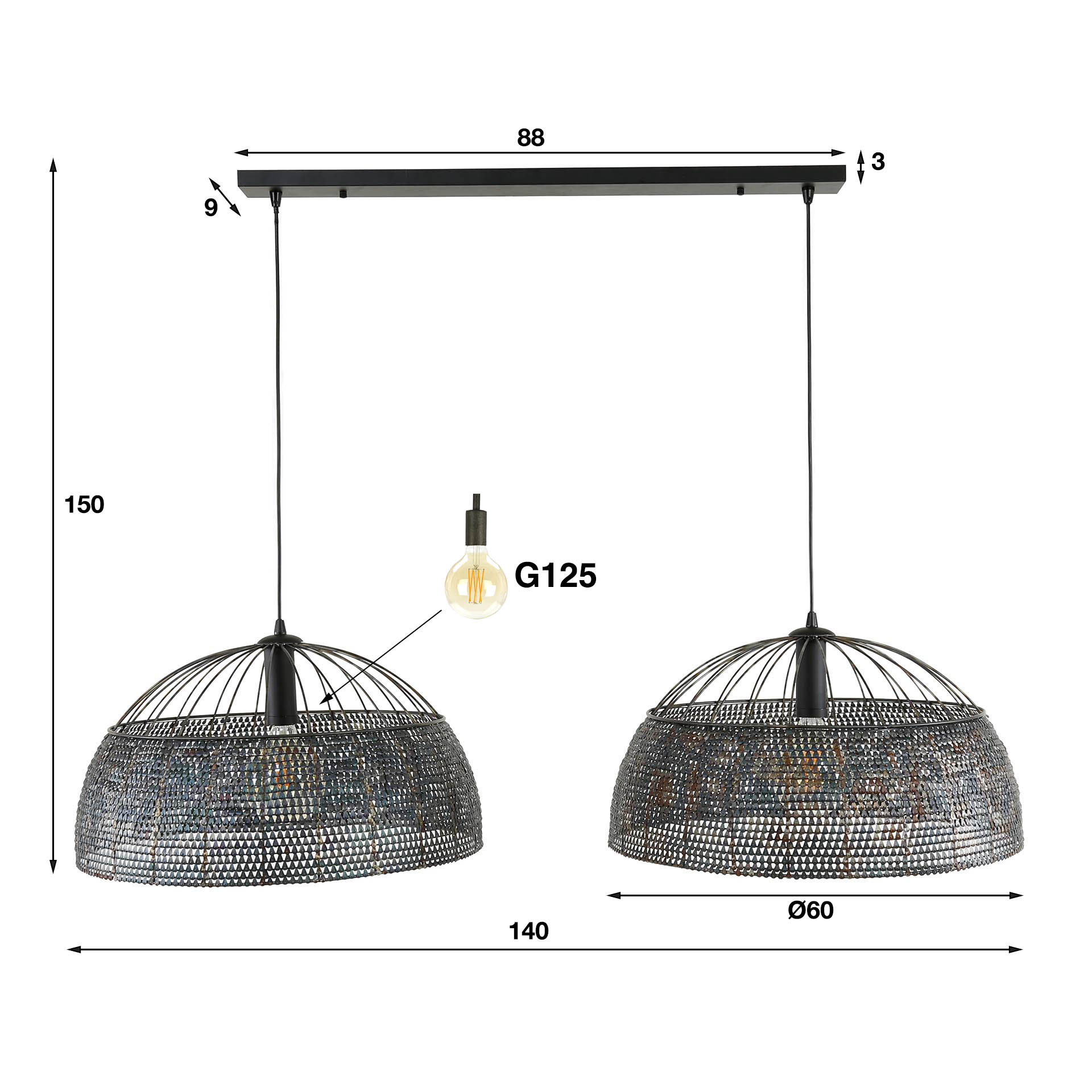 Lámpara colgante Armor Open 2 luces Ø60 - Negro marrón