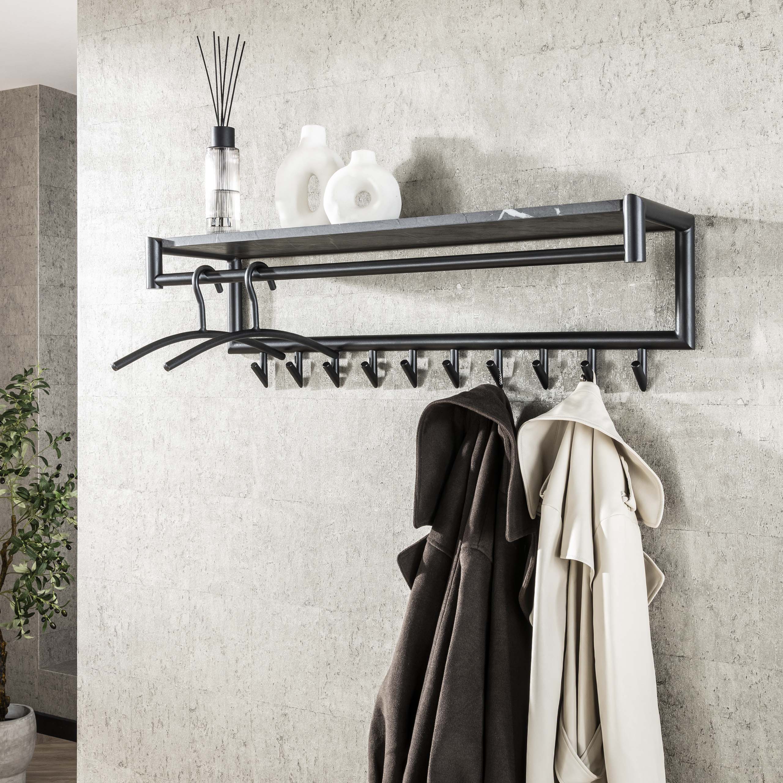 Coat rack Tenaro rod & hat shelf 10 hooks - graphite