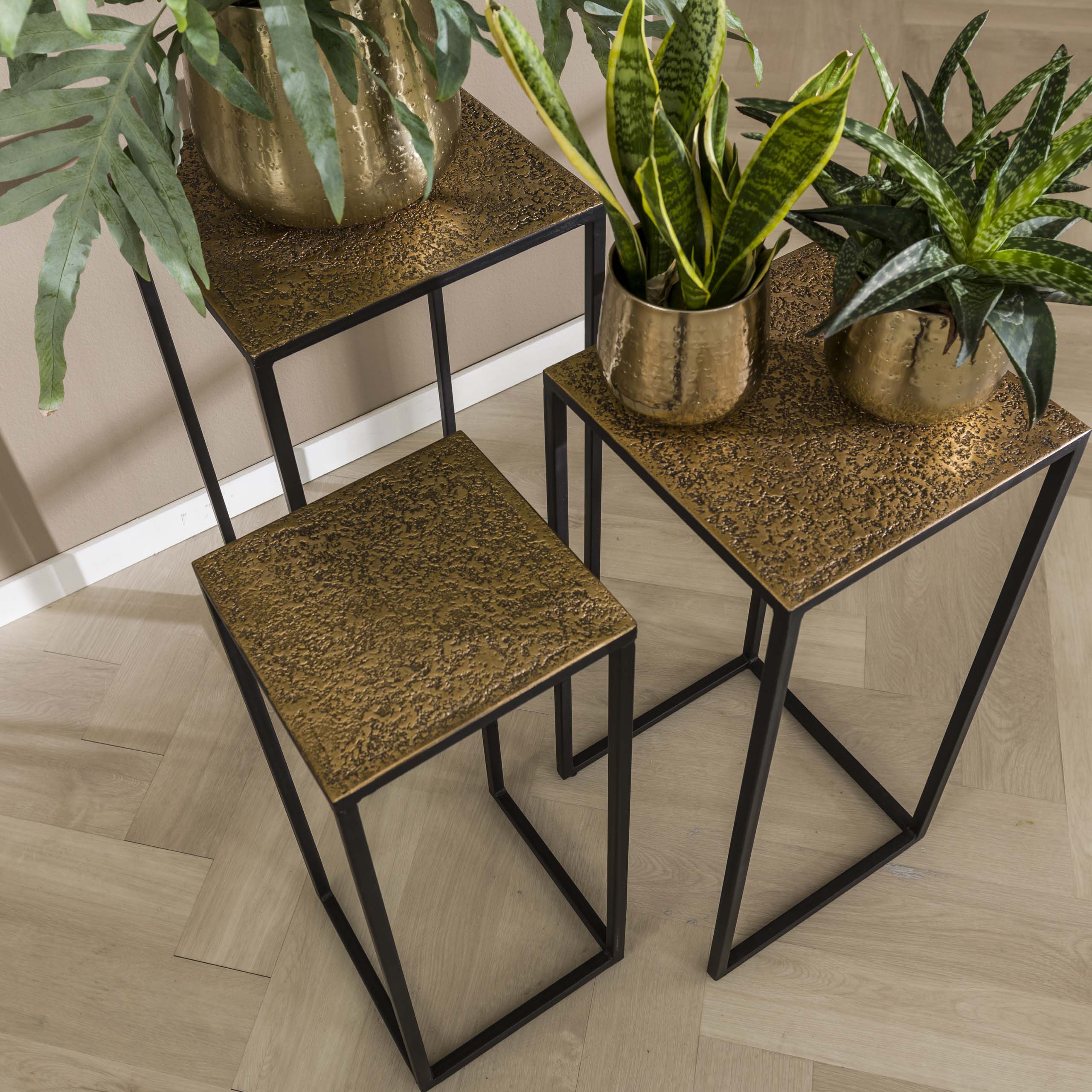 Conjunto columna flores/3 hierro metalizado / Bronce antiguo