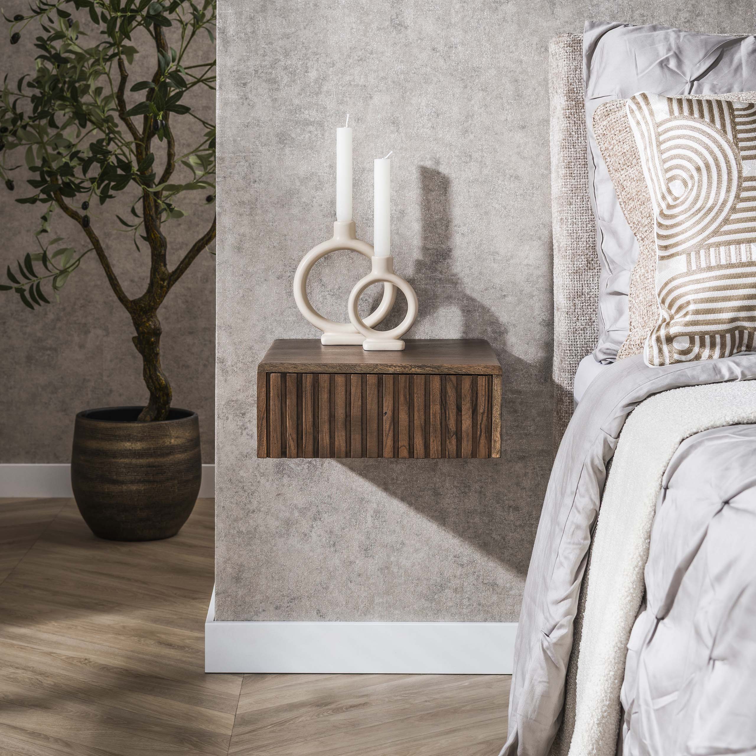 Mesita de noche Carve flotante - 1 cajón - por 2 - Acacia marrón