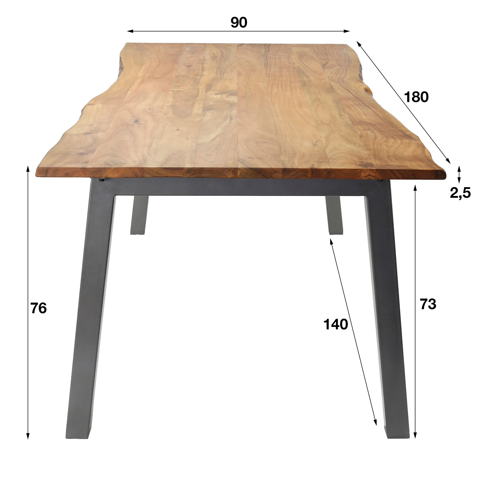 Mesa de comedor 180 canto 25mm / Acacia maciza natural