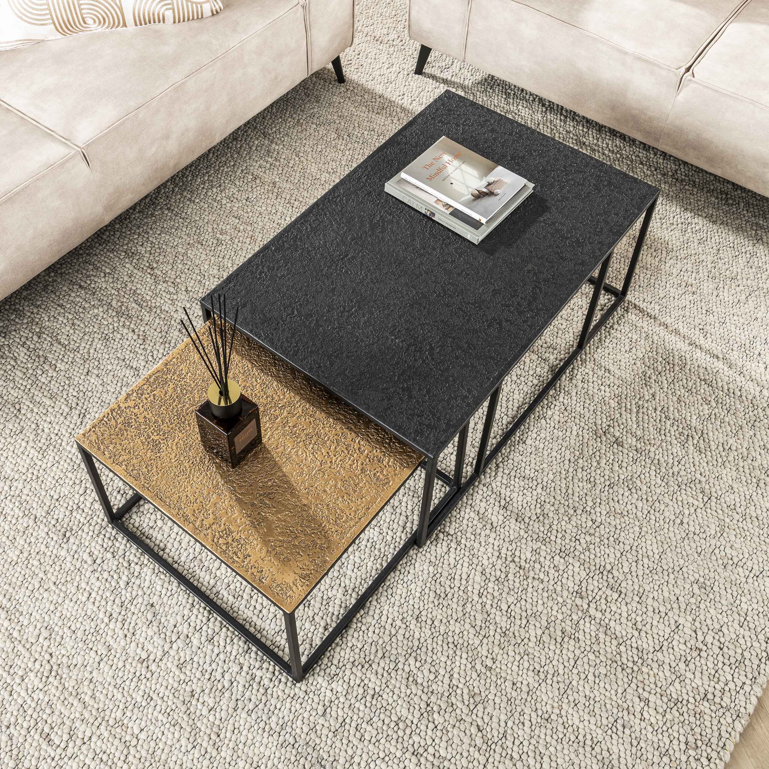 Mesa de centro rectangular metalizada gris - Juego de 2